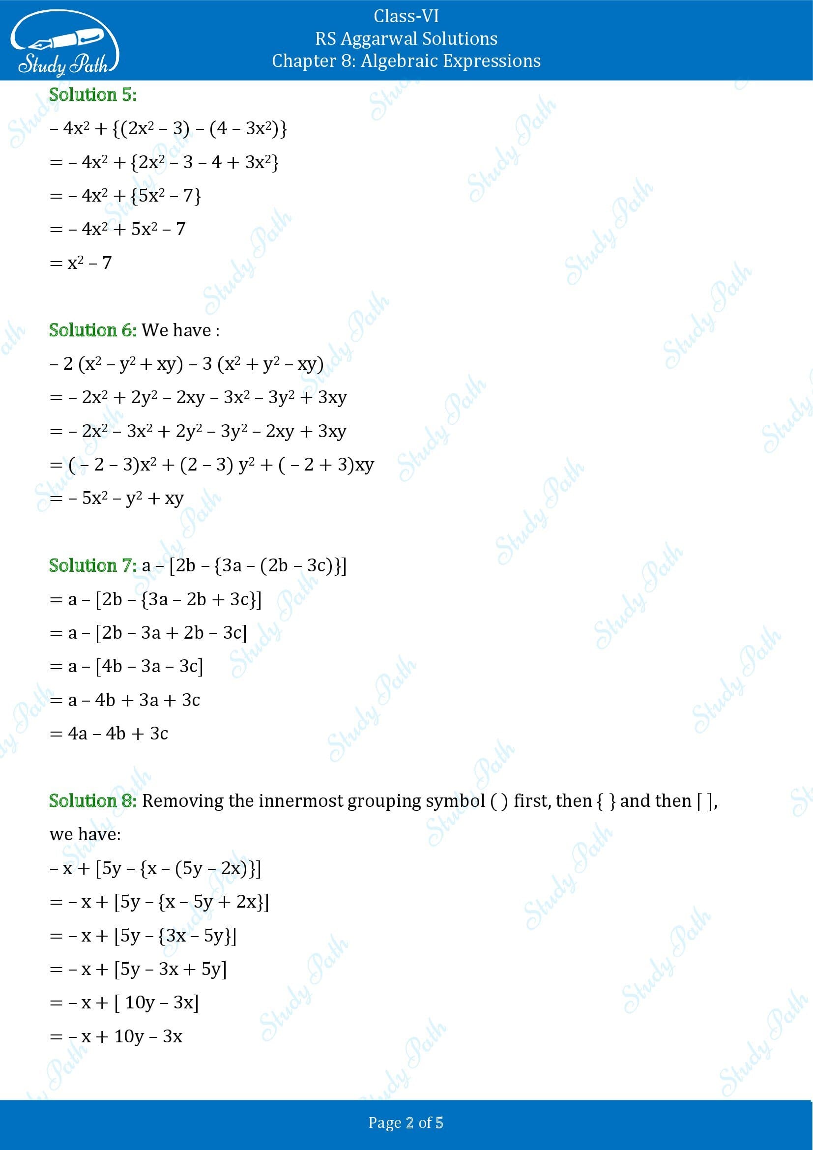 RS Aggarwal Solutions Class 6 Chapter 8 Algebraic Expressions Exercise 8D 0002