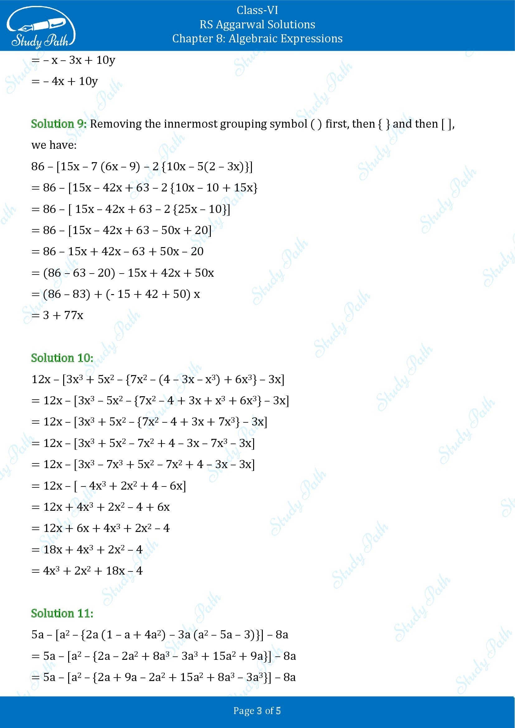 RS Aggarwal Solutions Class 6 Chapter 8 Algebraic Expressions Exercise 8D 0003