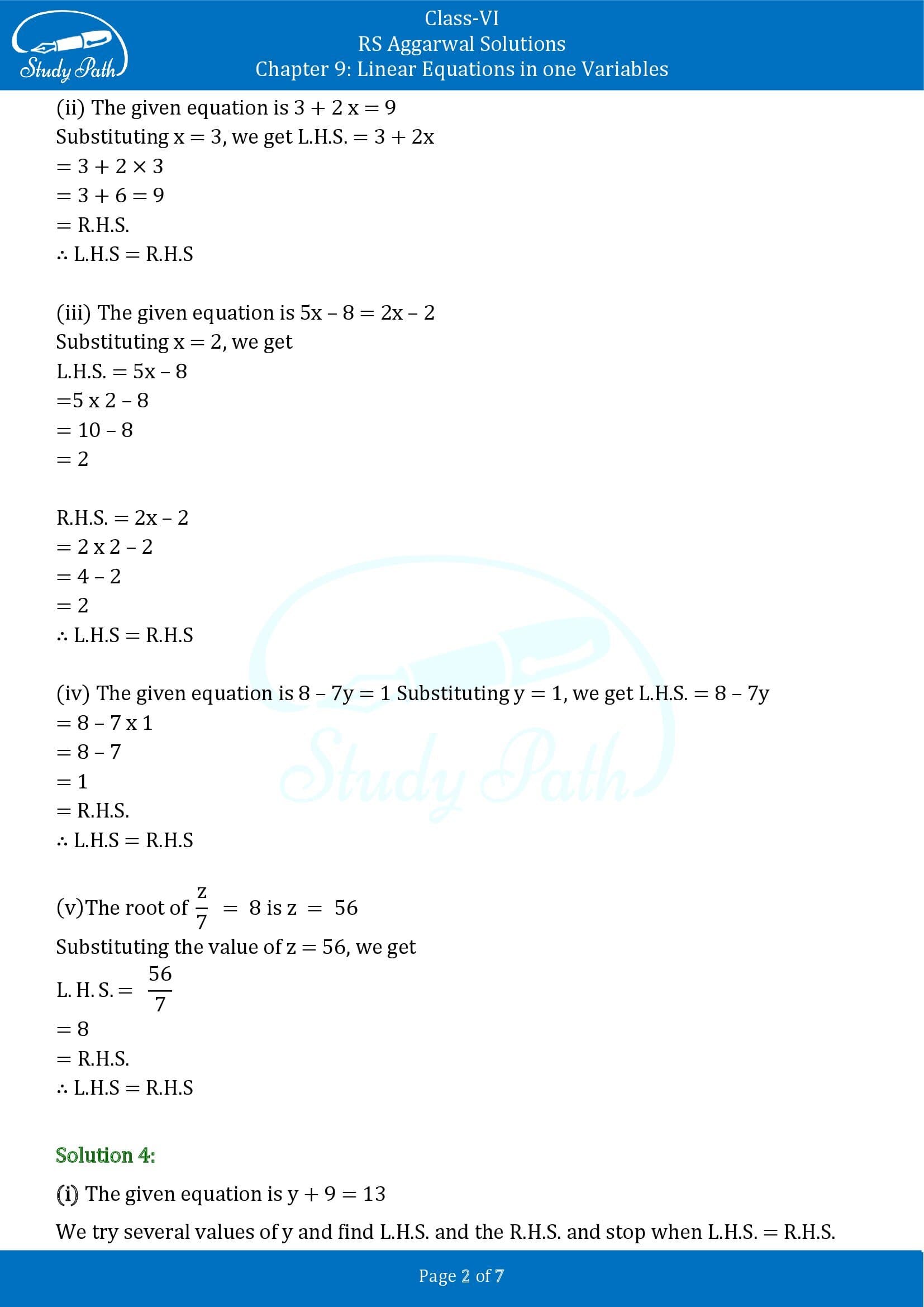 RS Aggarwal Solutions Class 6 Chapter 9 Linear Equations in One Variable Exercise 9A 00002