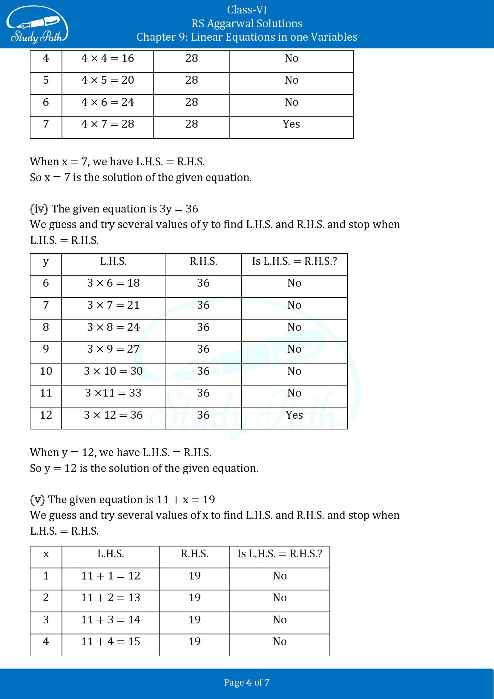 RS Aggarwal Solutions Class 6 Chapter 9 Linear Equations in One Variable Exercise 9A 00004