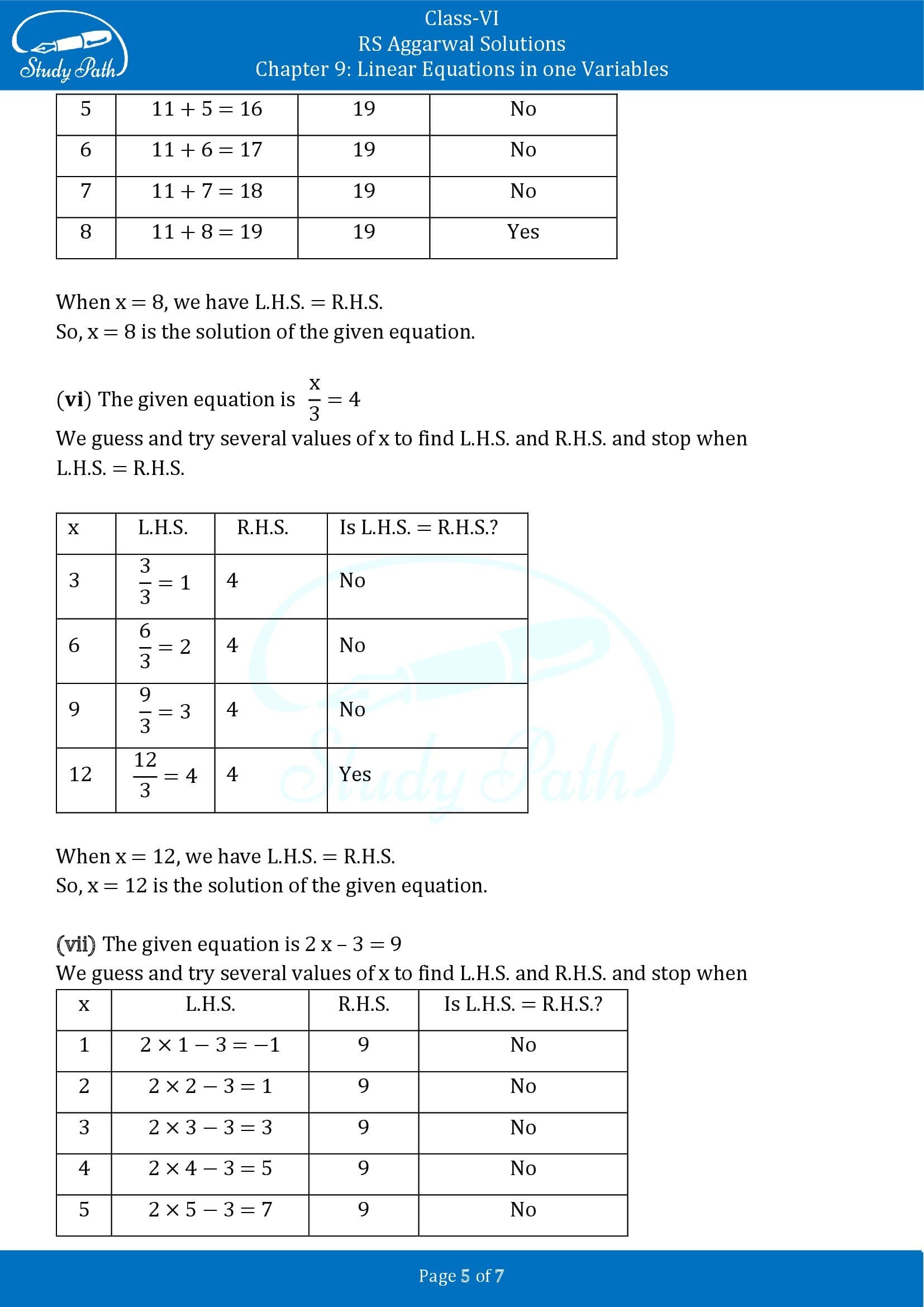 RS Aggarwal Solutions Class 6 Chapter 9 Linear Equations in One Variable Exercise 9A 00005