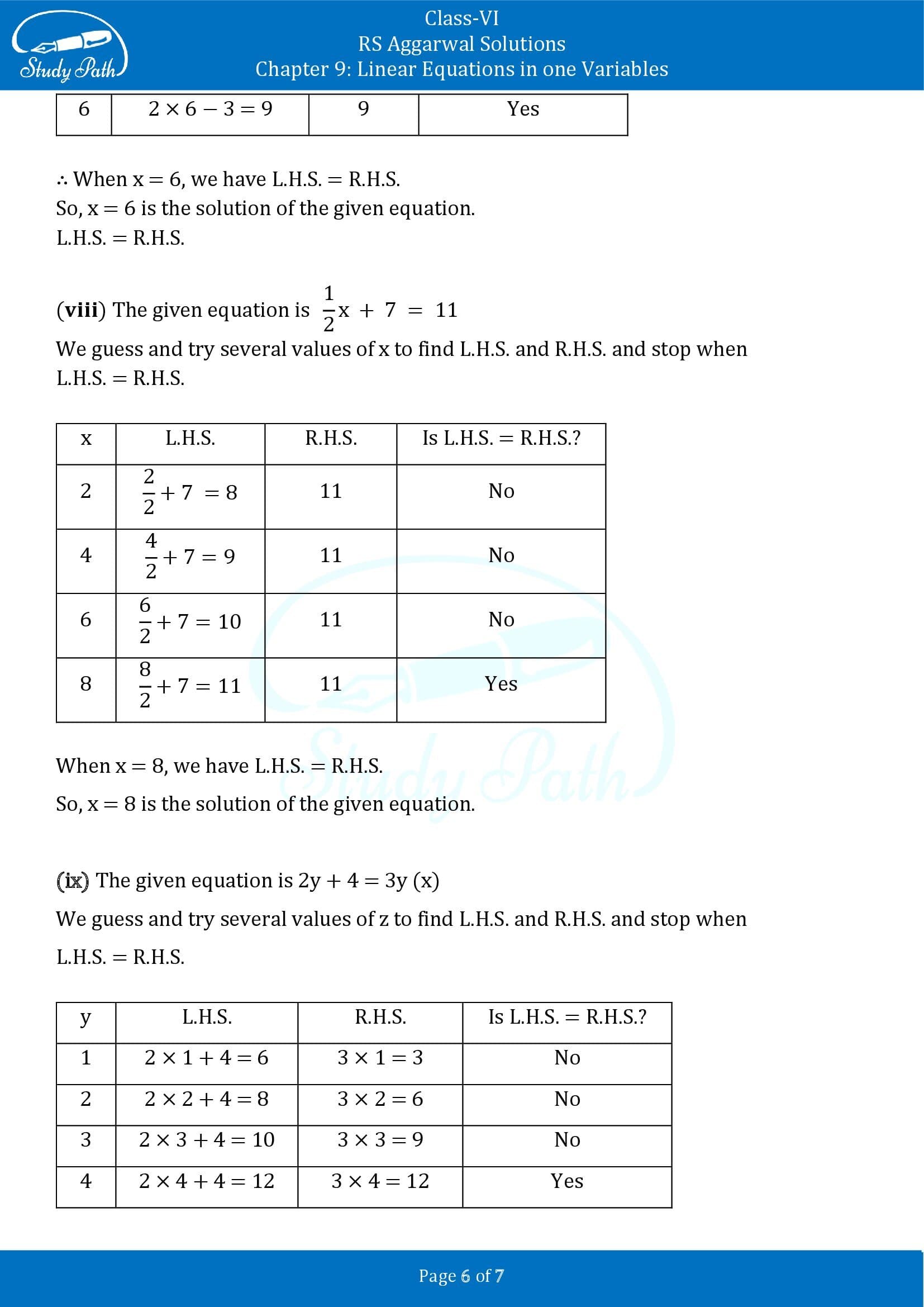 RS Aggarwal Solutions Class 6 Chapter 9 Linear Equations in One Variable Exercise 9A 00006