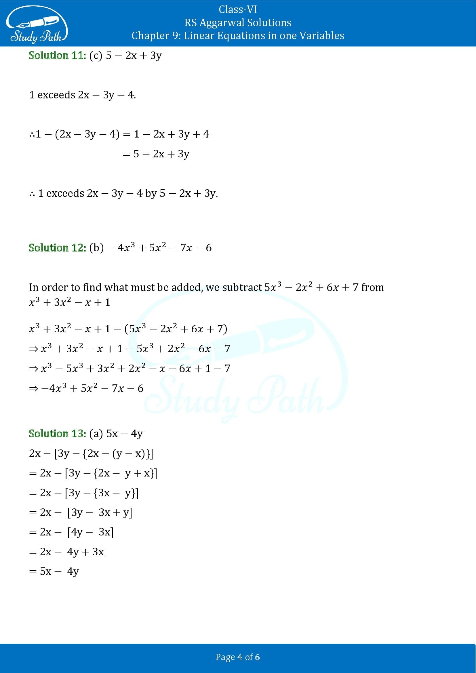 RS Aggarwal Solutions Class 6 Chapter 9 Linear Equations in One Variable Test Paper 00004