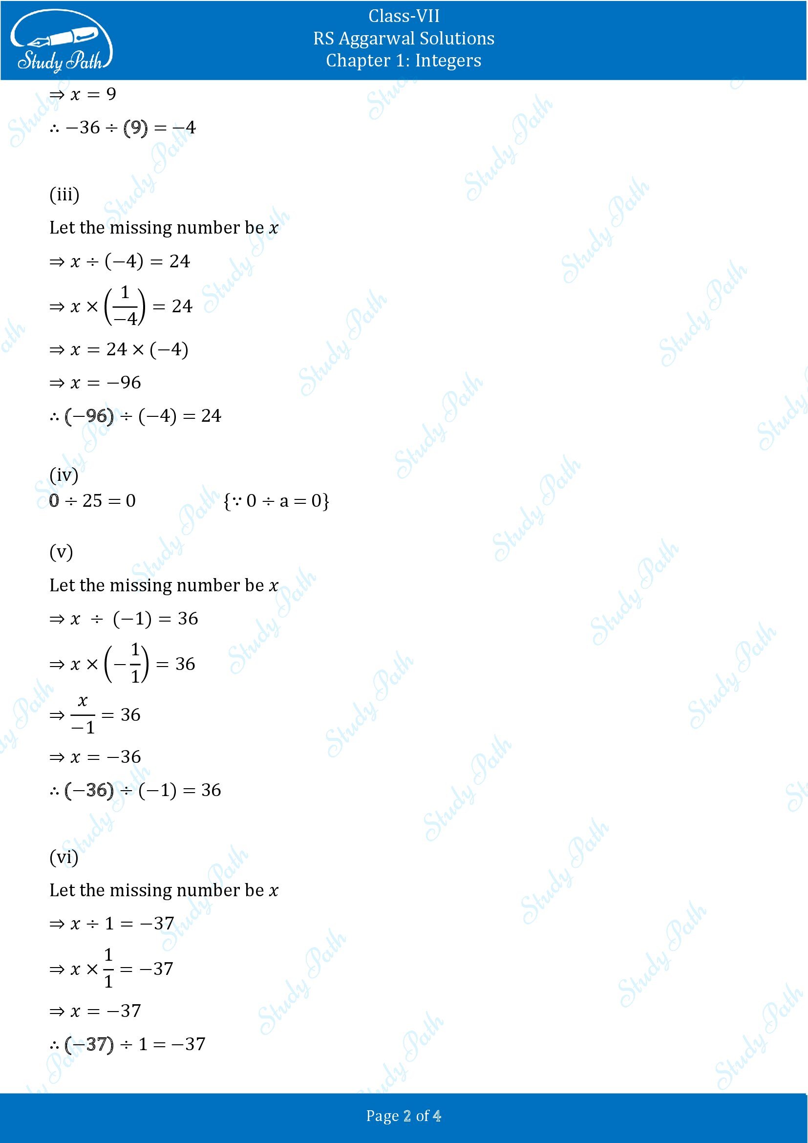 RS Aggarwal Solutions Class 7 Chapter 1 Integers Exercise 1C 002