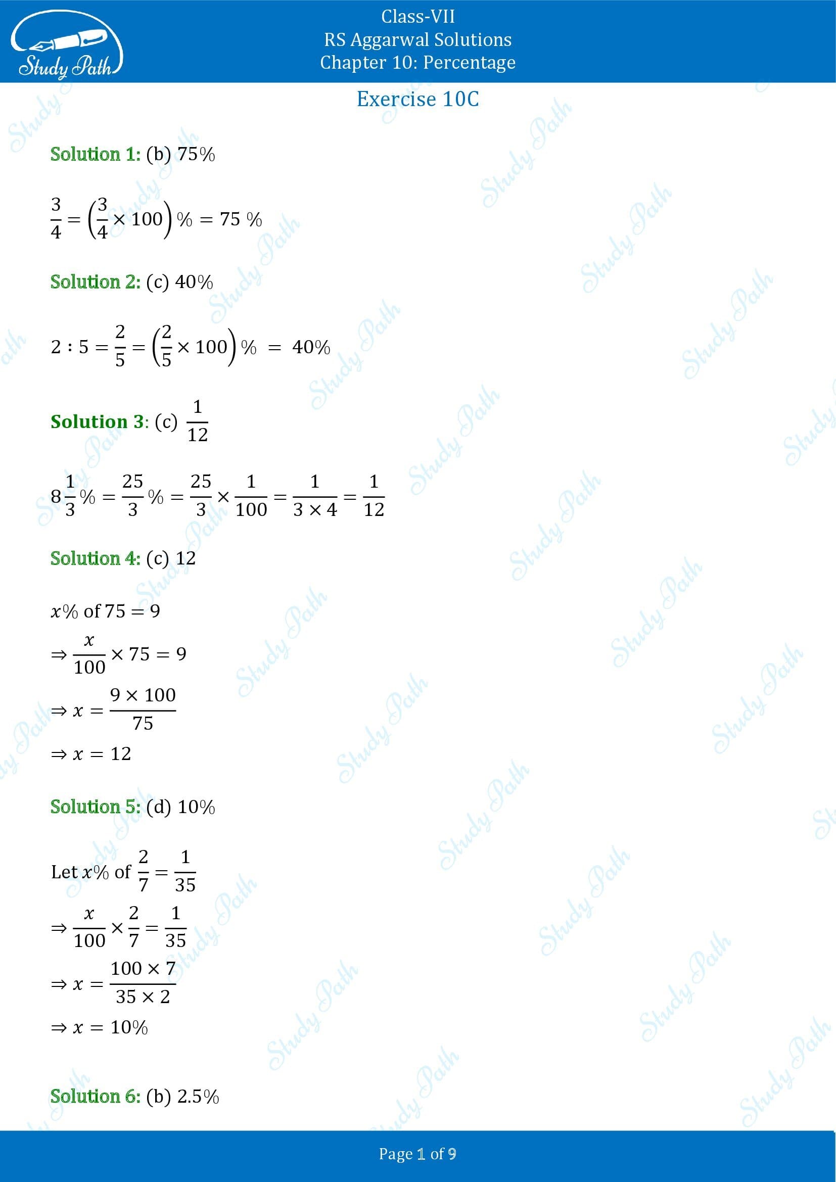 RS Aggarwal Solutions Class 7 Chapter 10 Percentage Exercise 10C MCQ 001