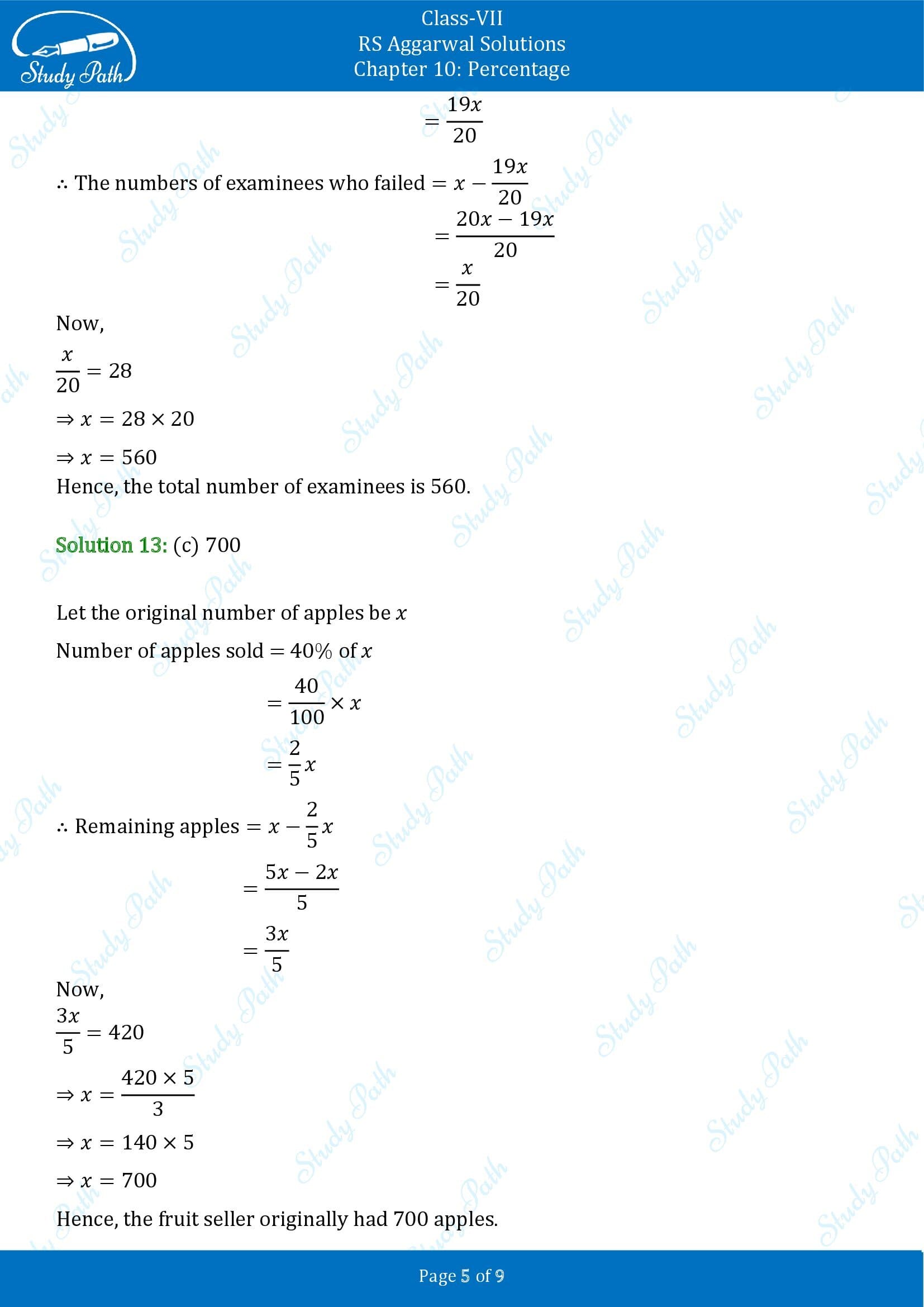 RS Aggarwal Solutions Class 7 Chapter 10 Percentage Exercise 10C MCQ 005