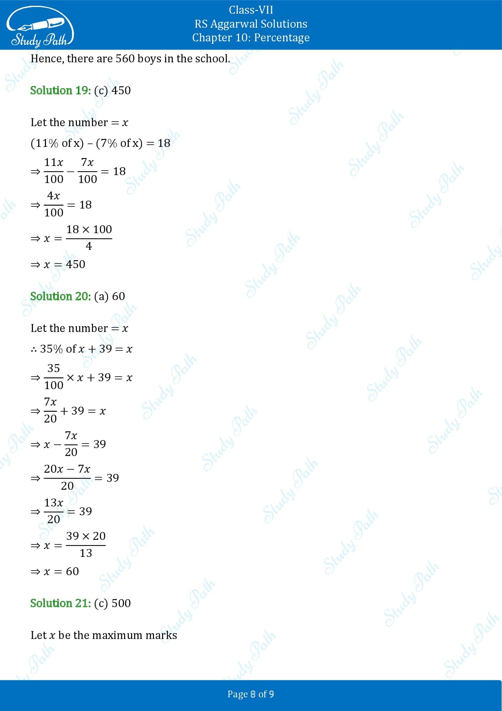 RS Aggarwal Solutions Class 7 Chapter 10 Percentage Exercise 10C MCQ 008