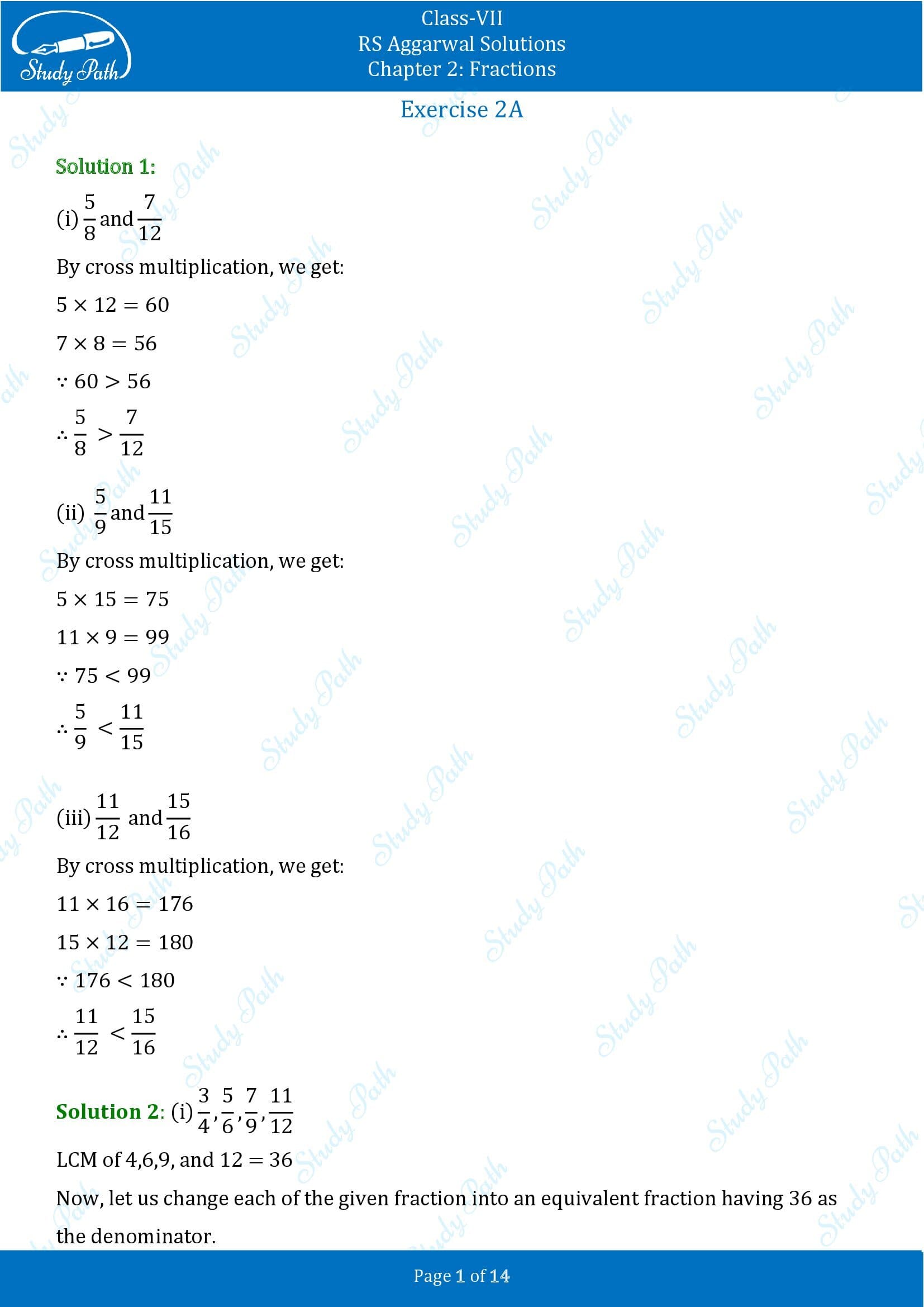 RS Aggarwal Solutions Class 7 Chapter 2 Fractions Exercise 2A 00001