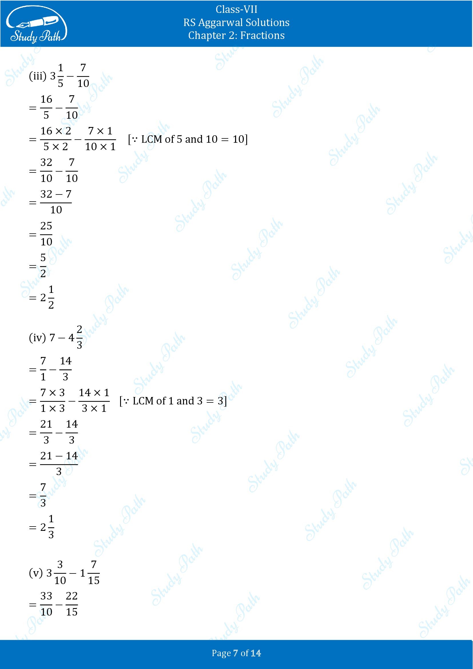 RS Aggarwal Solutions Class 7 Chapter 2 Fractions Exercise 2A 00007