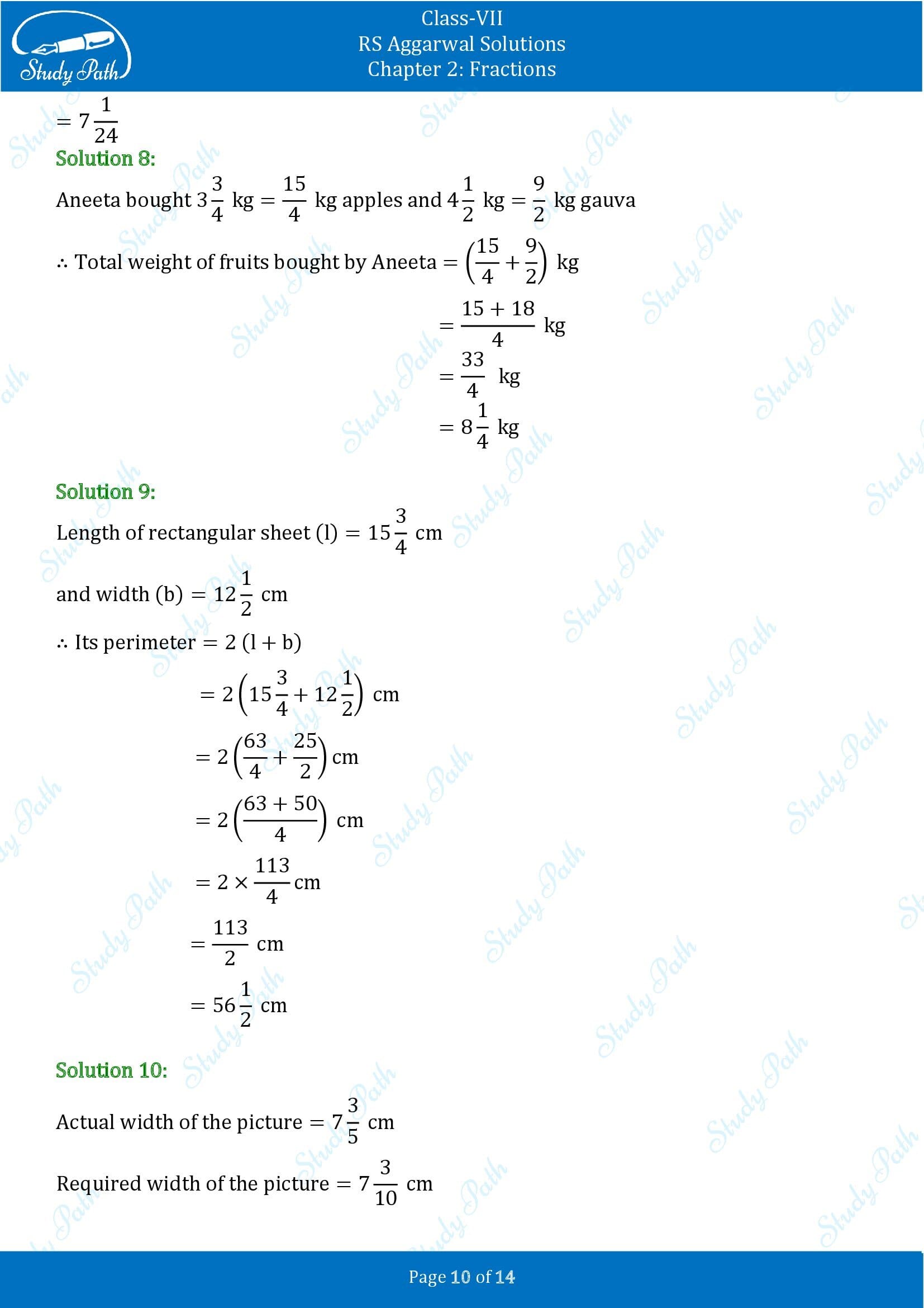 RS Aggarwal Solutions Class 7 Chapter 2 Fractions Exercise 2A 00010