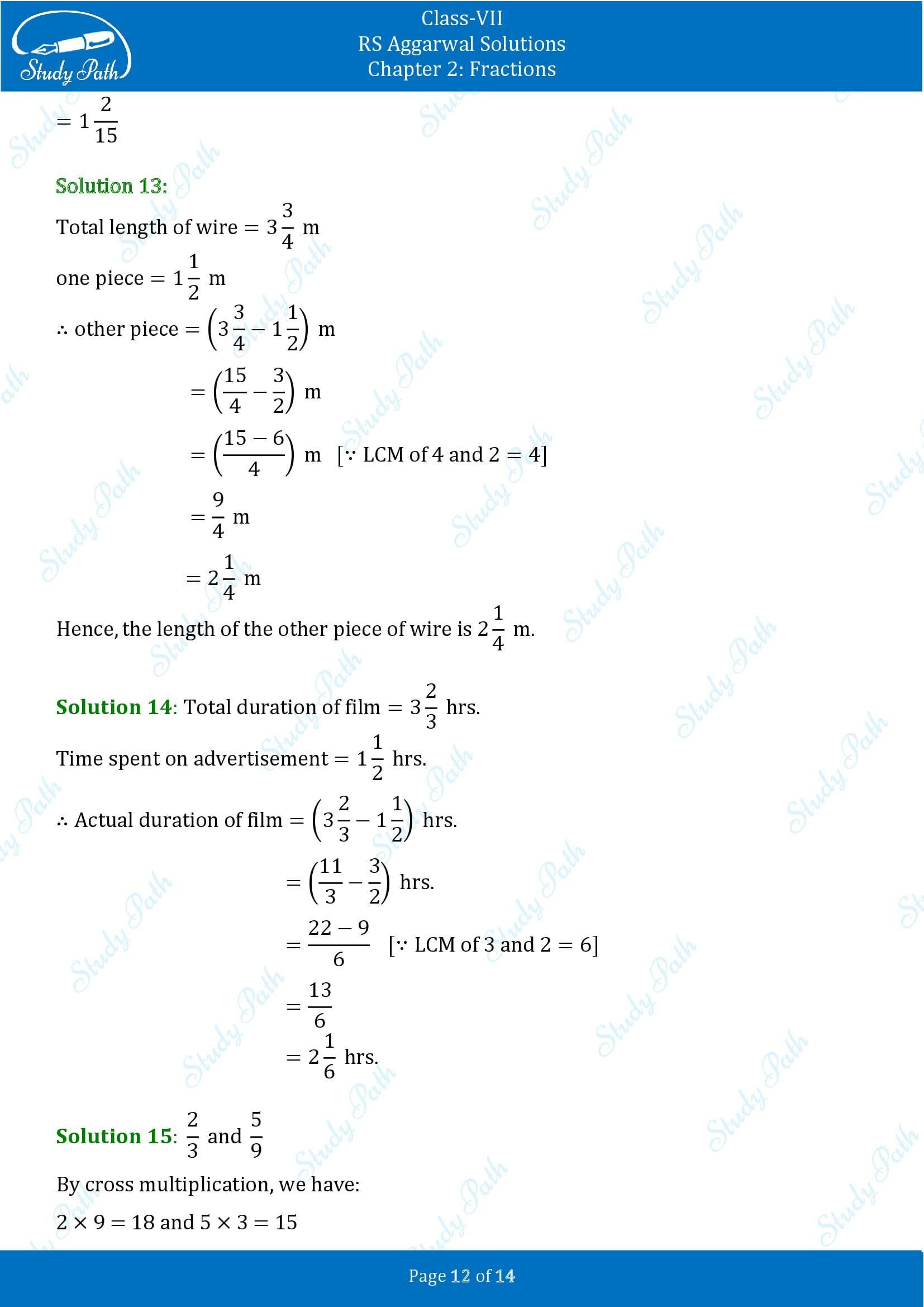 RS Aggarwal Solutions Class 7 Chapter 2 Fractions Exercise 2A 00012