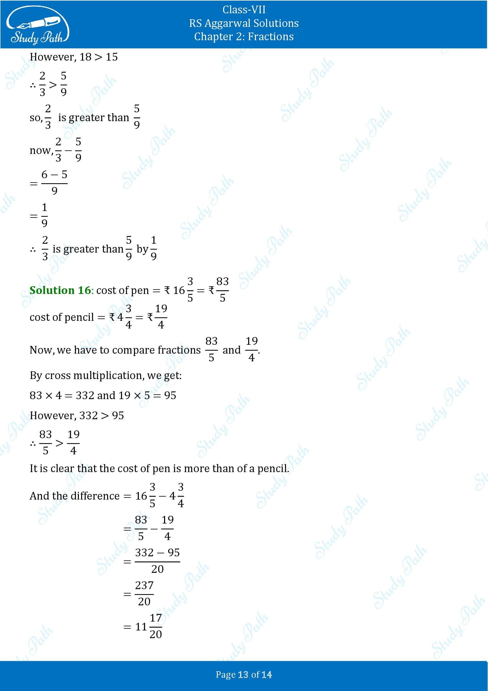 RS Aggarwal Solutions Class 7 Chapter 2 Fractions Exercise 2A 00013