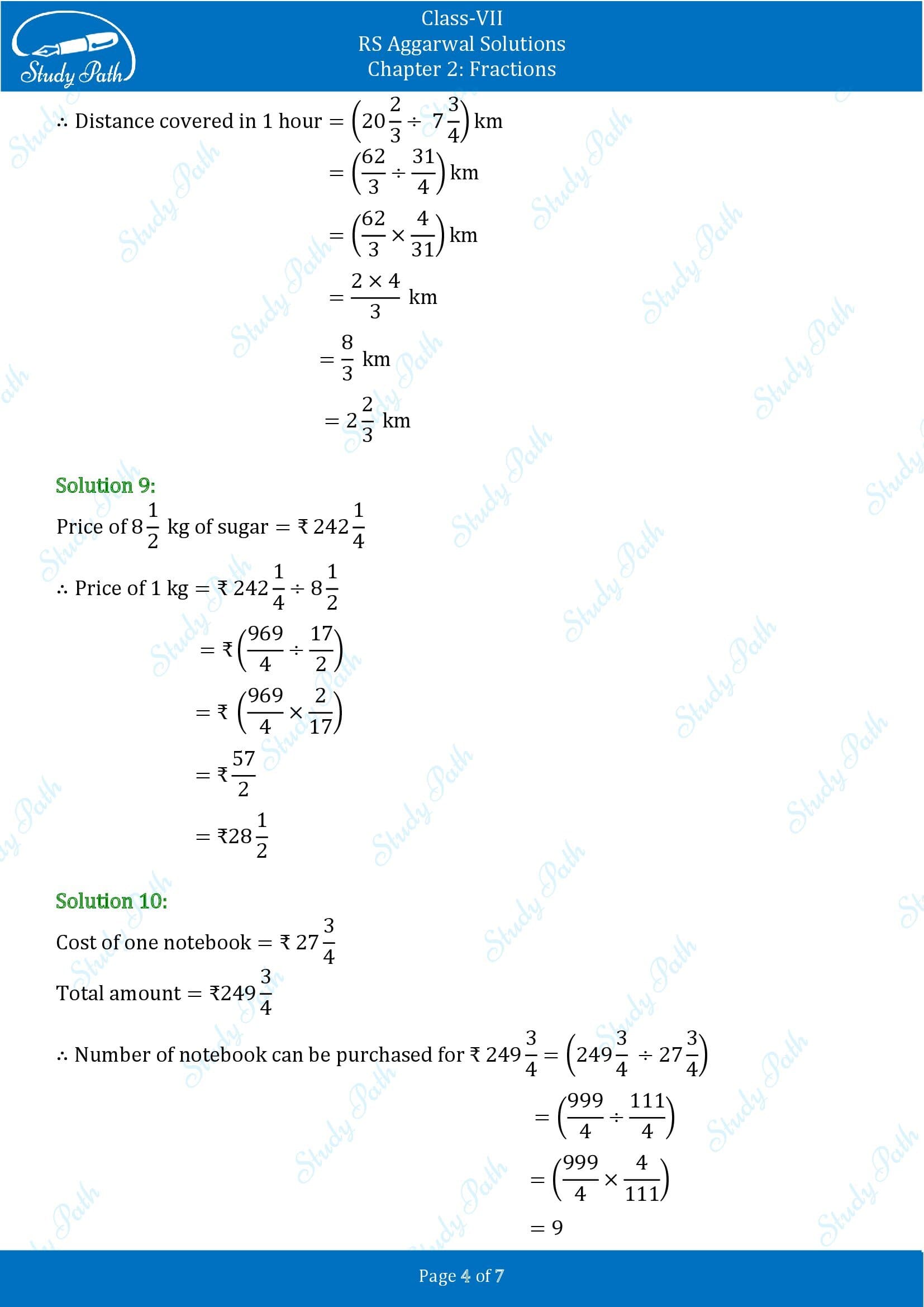 RS Aggarwal Solutions Class 7 Chapter 2 Fractions Exercise 2C 00004