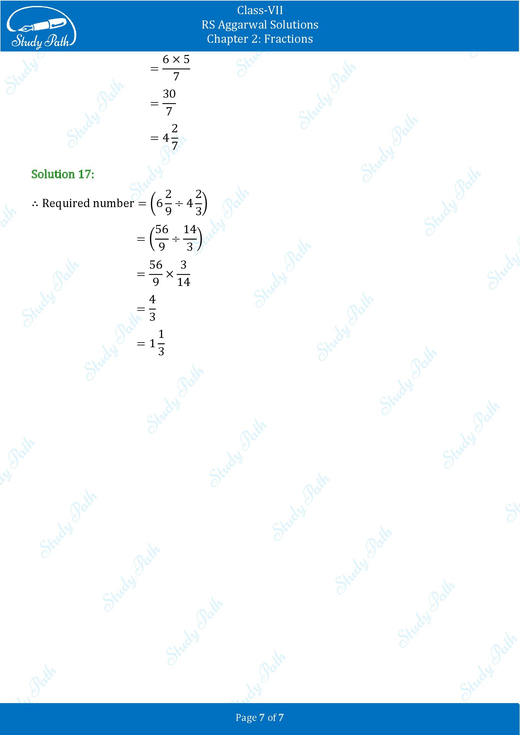 RS Aggarwal Solutions Class 7 Chapter 2 Fractions Exercise 2C 00007