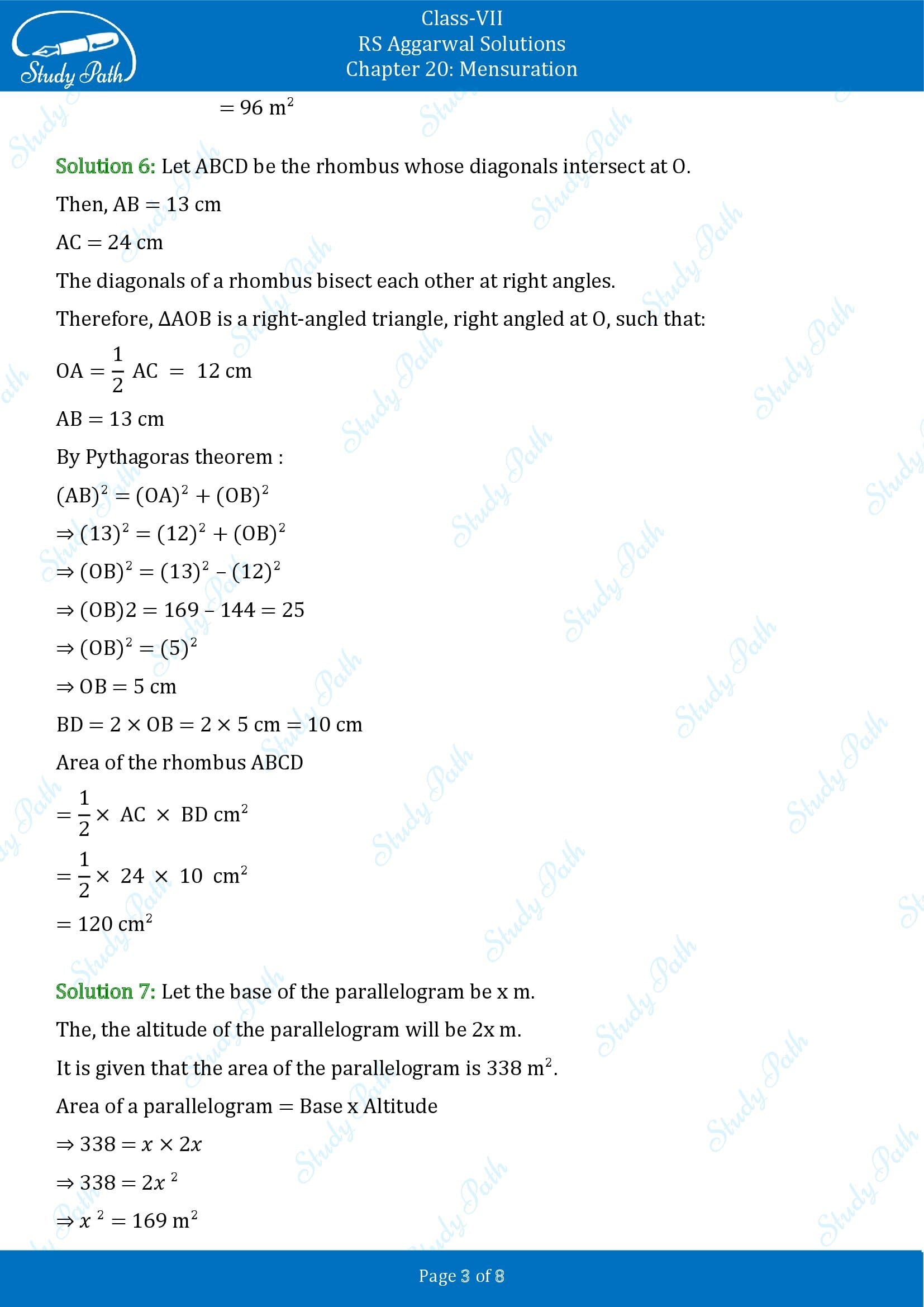 RS Aggarwal Solutions Class 7 Chapter 20 Mensuration Test Paper 20 0003