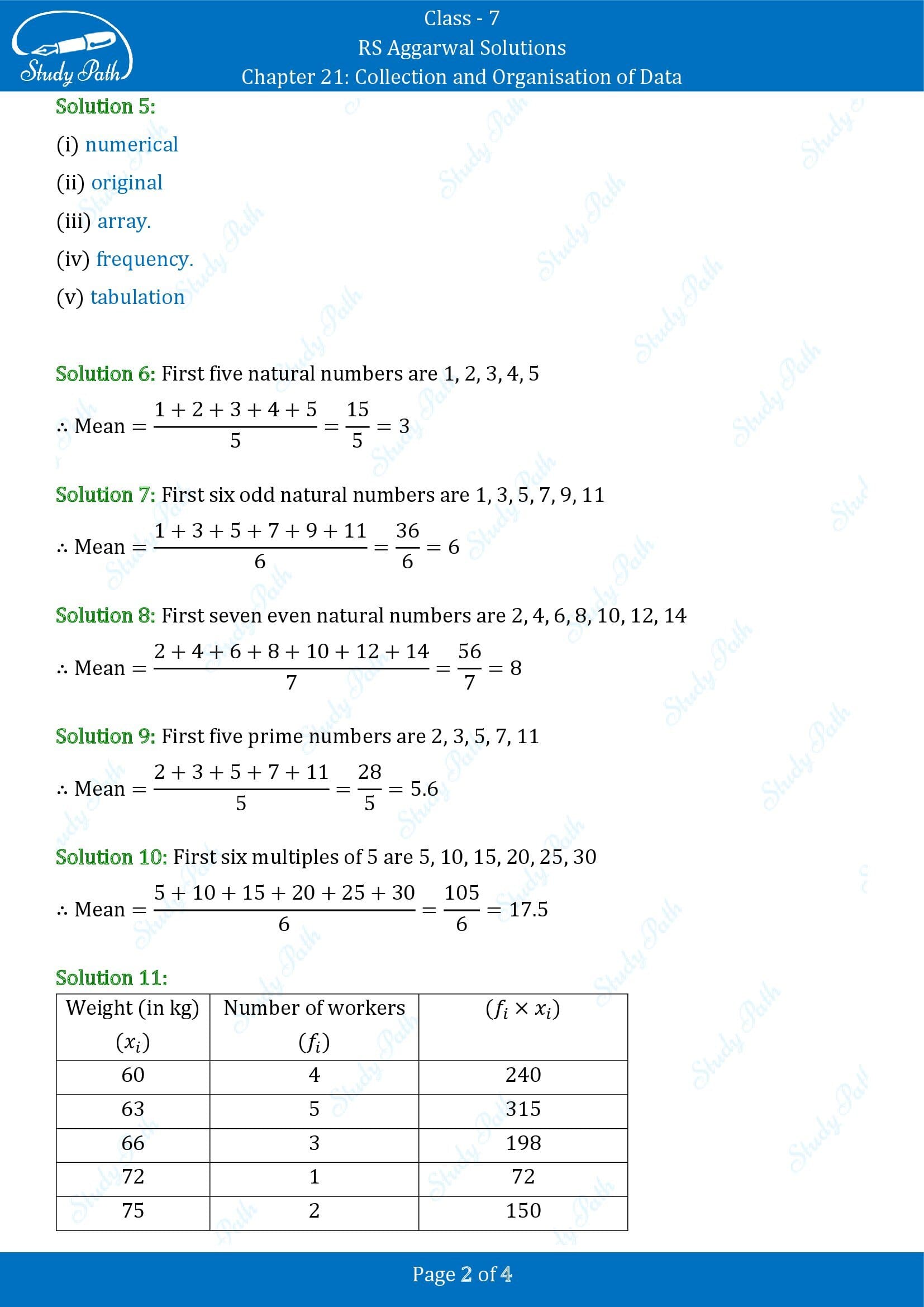 RS Aggarwal Solutions Class 7 Chapter 21 Collection and Organisation of Data Exercise 21A 0002