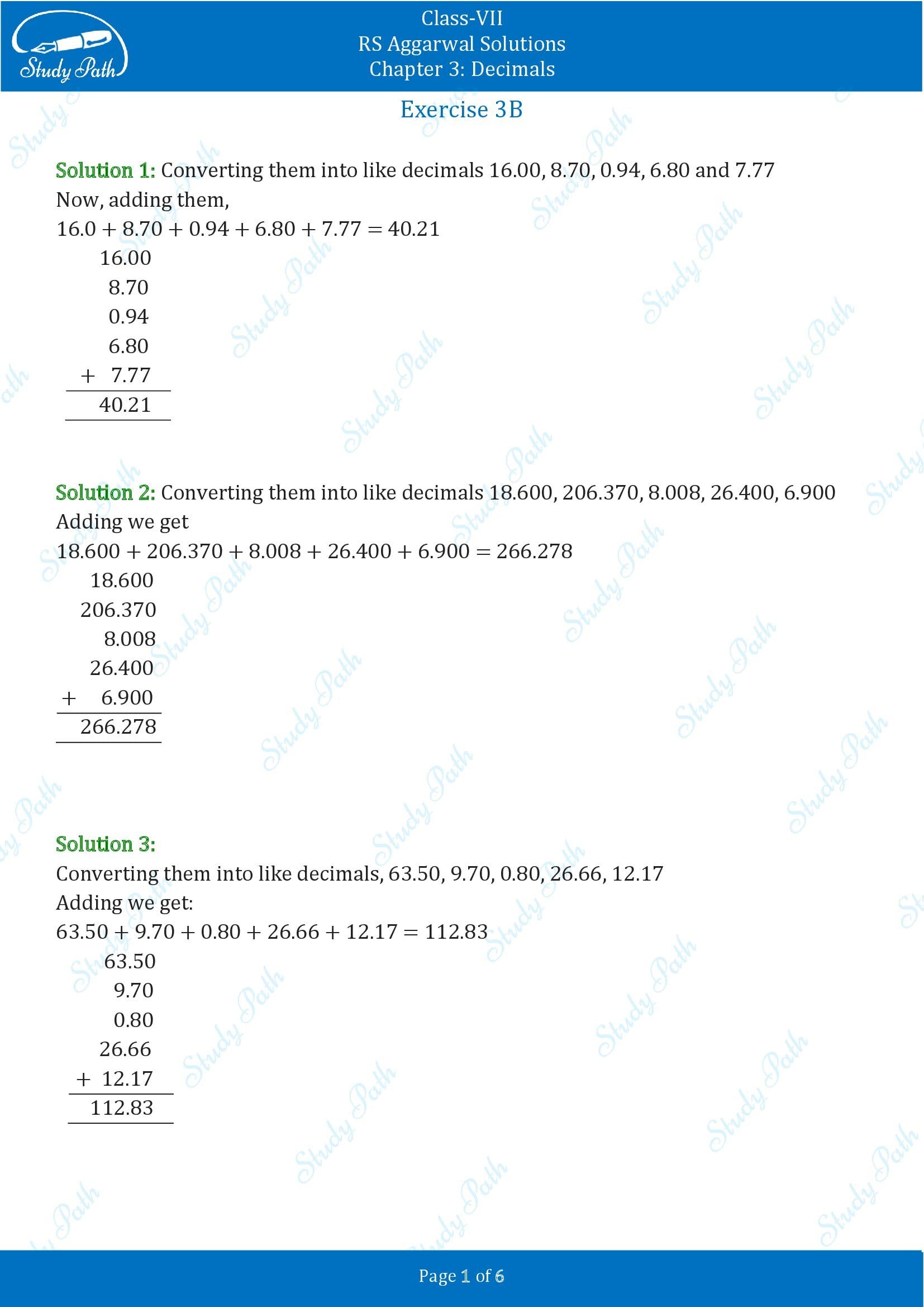 RS Aggarwal Solutions Class 7 Chapter 3 Decimals Exercise 3B 0001