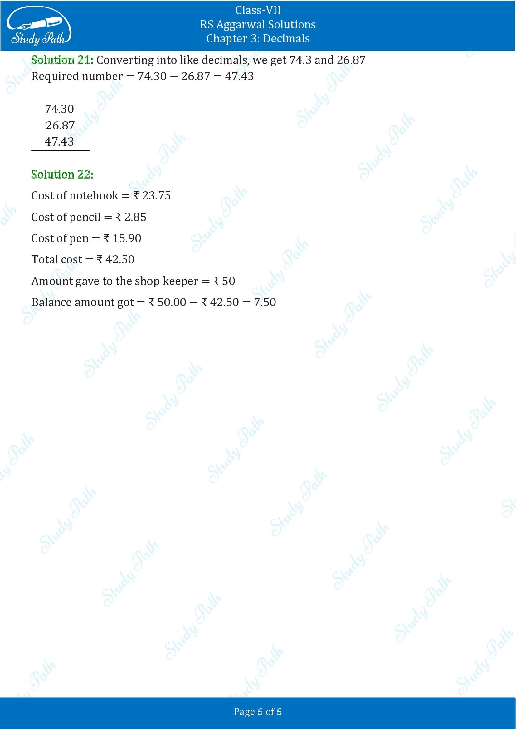 RS Aggarwal Solutions Class 7 Chapter 3 Decimals Exercise 3B 0006