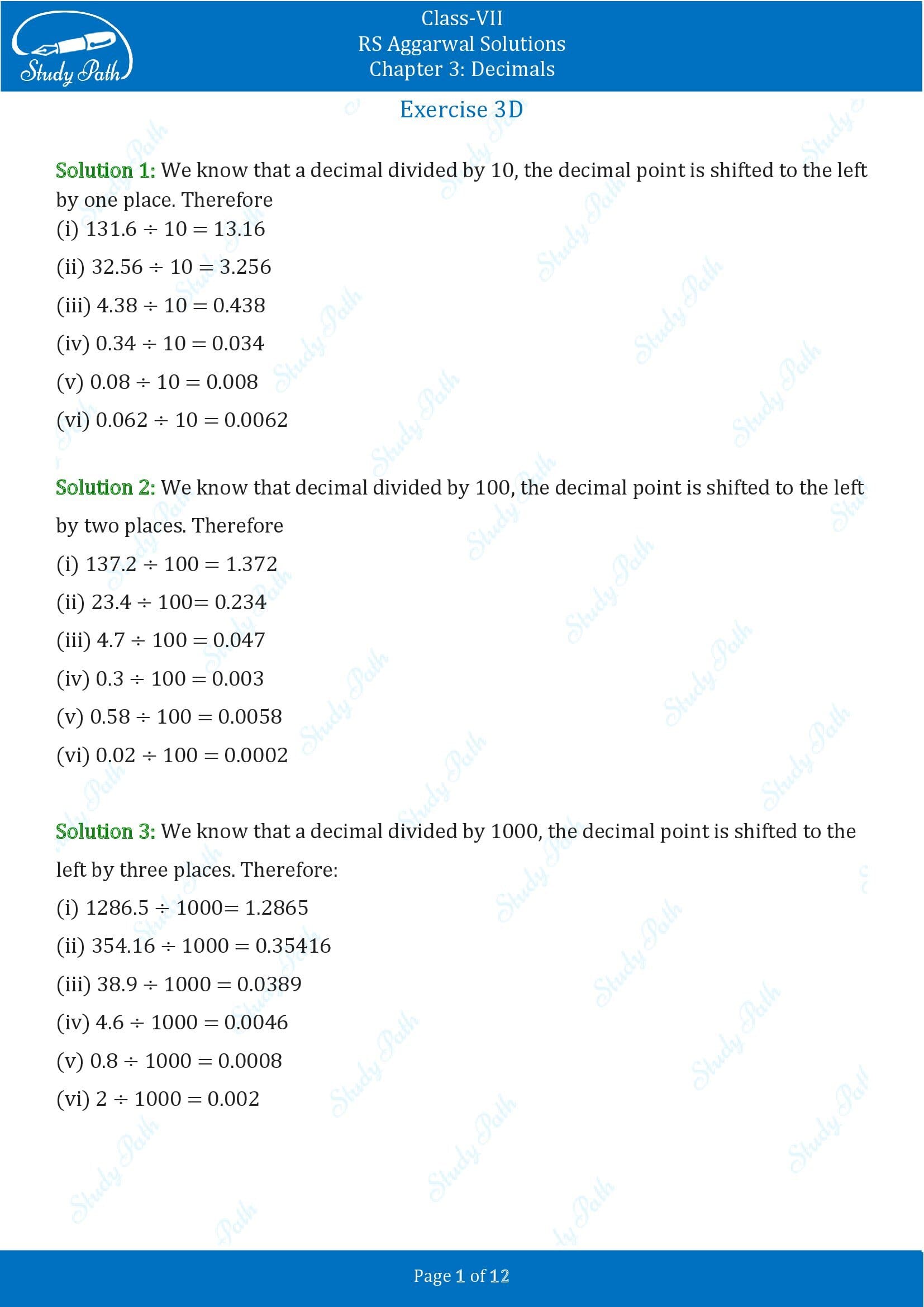 RS Aggarwal Solutions Class 7 Chapter 3 Decimals Exercise 3D 00001