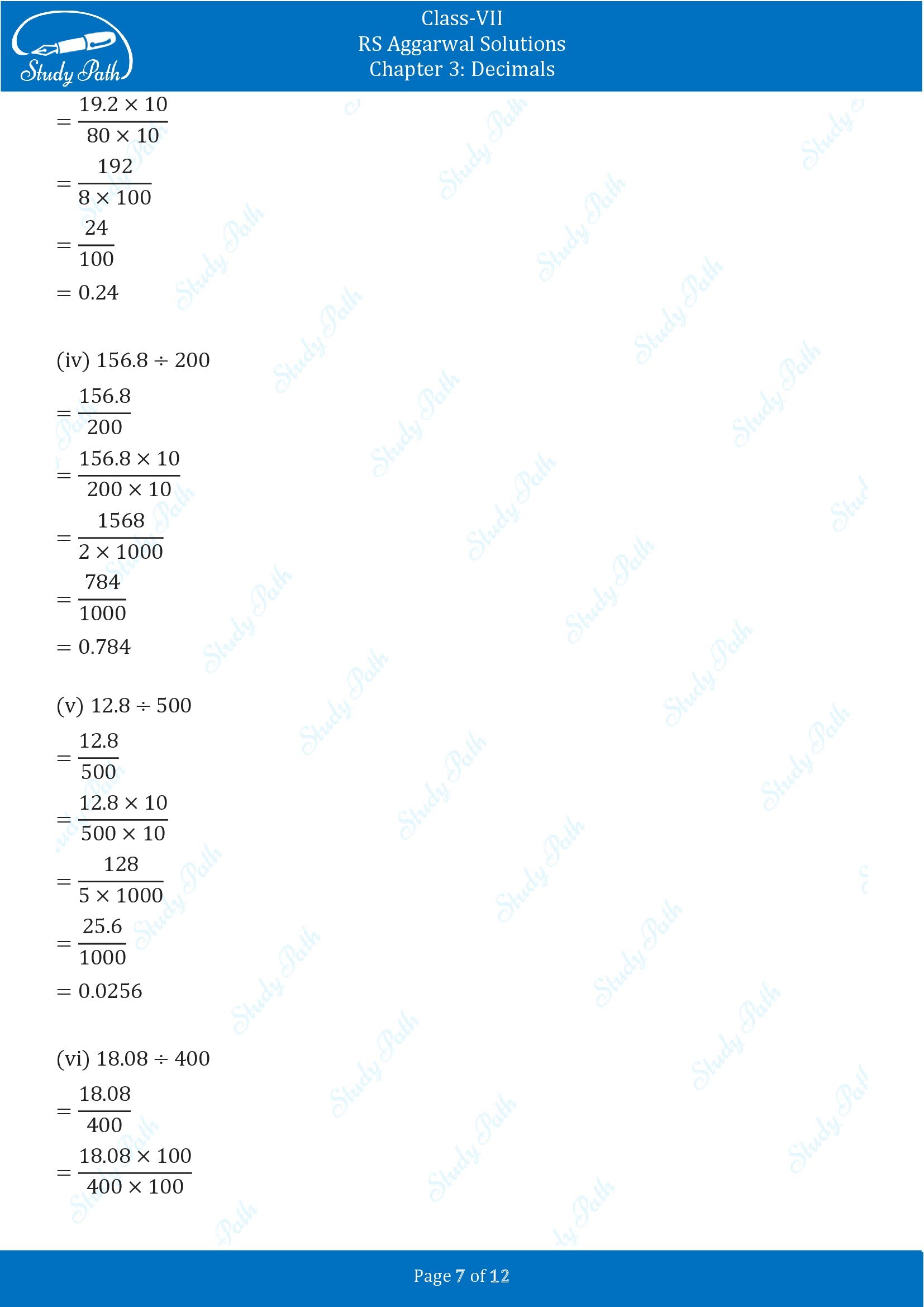 RS Aggarwal Solutions Class 7 Chapter 3 Decimals Exercise 3D 00007