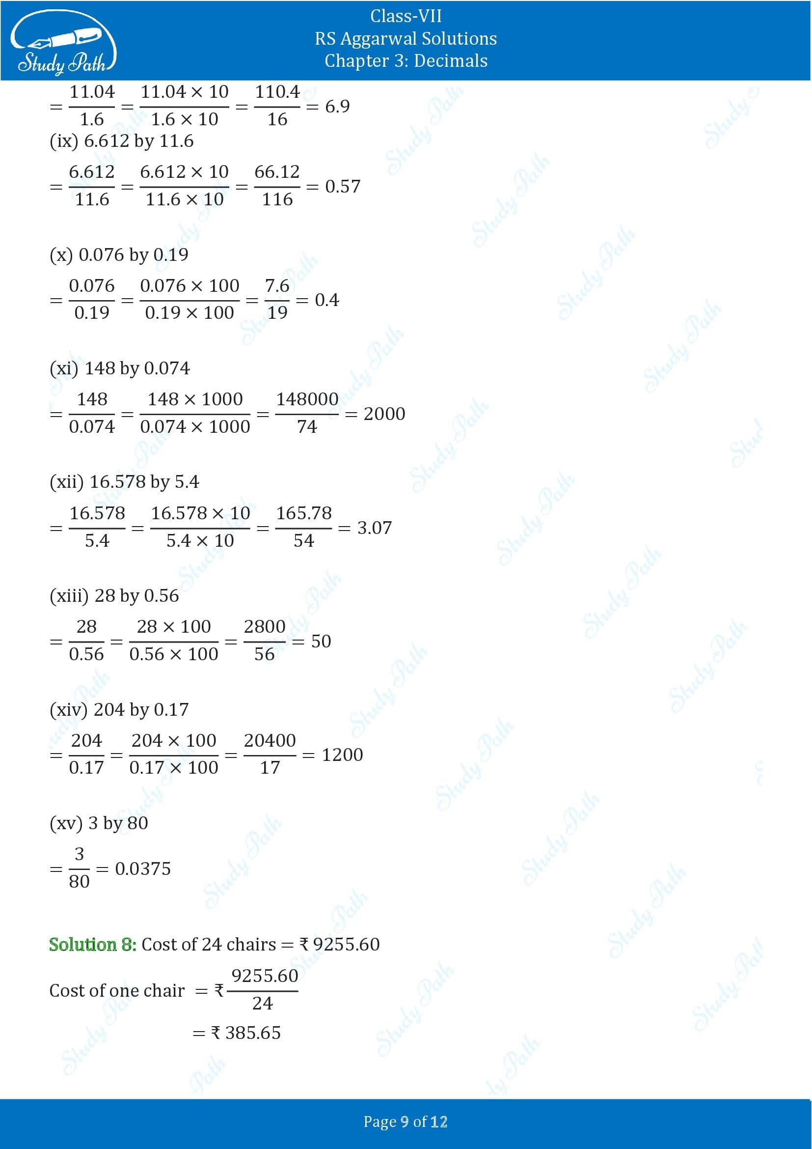 RS Aggarwal Solutions Class 7 Chapter 3 Decimals Exercise 3D 00009