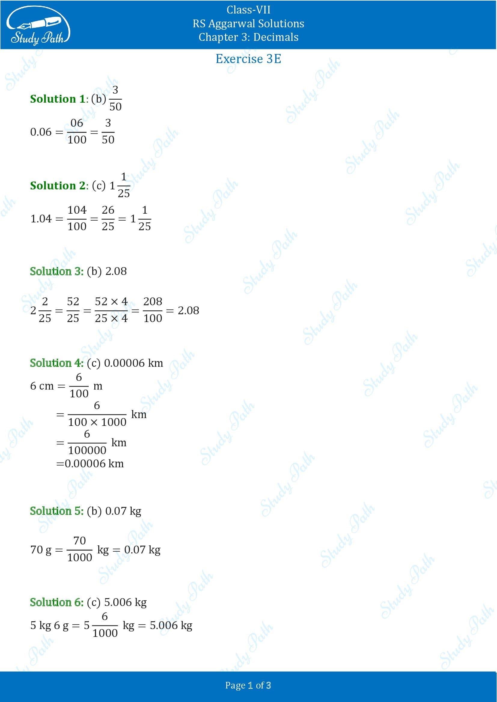 RS Aggarwal Solutions Class 7 Chapter 3 Decimals Exercise 3E MCQs 0001