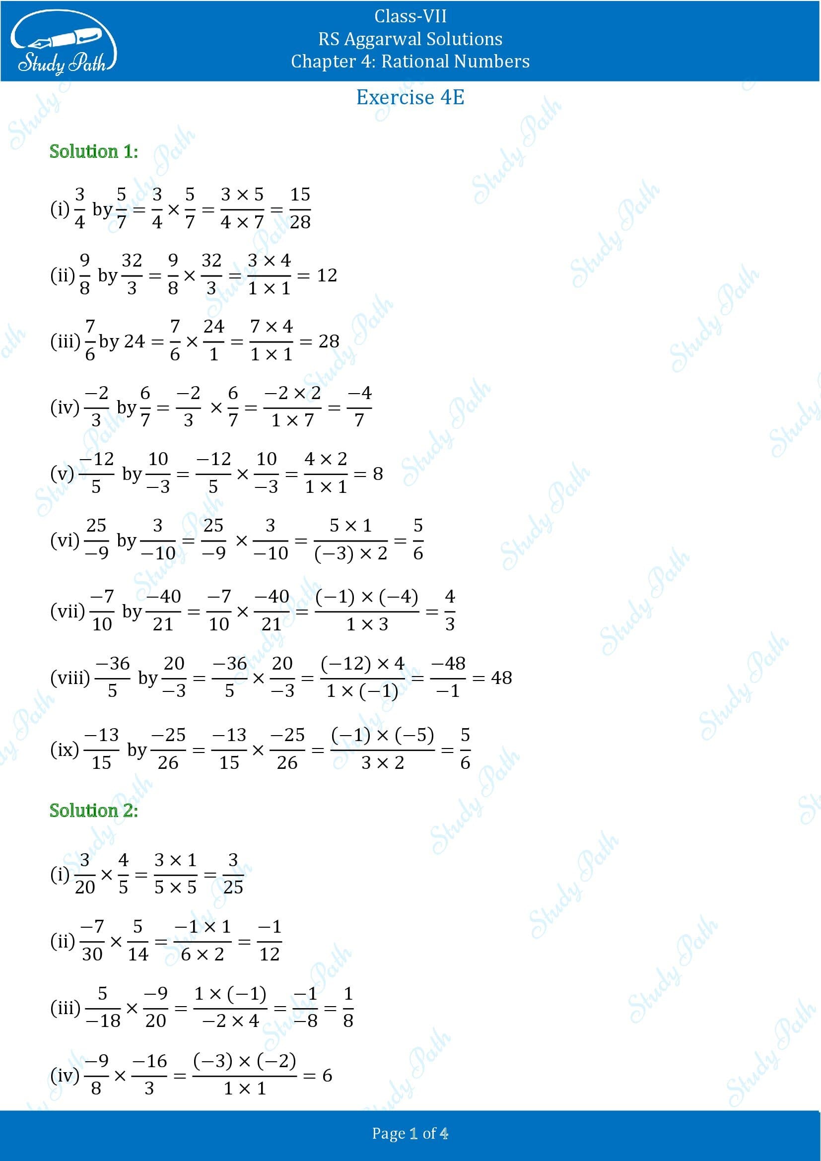 RS Aggarwal Solutions Class 7 Chapter 4 Rational Numbers Exercise 4E 00001