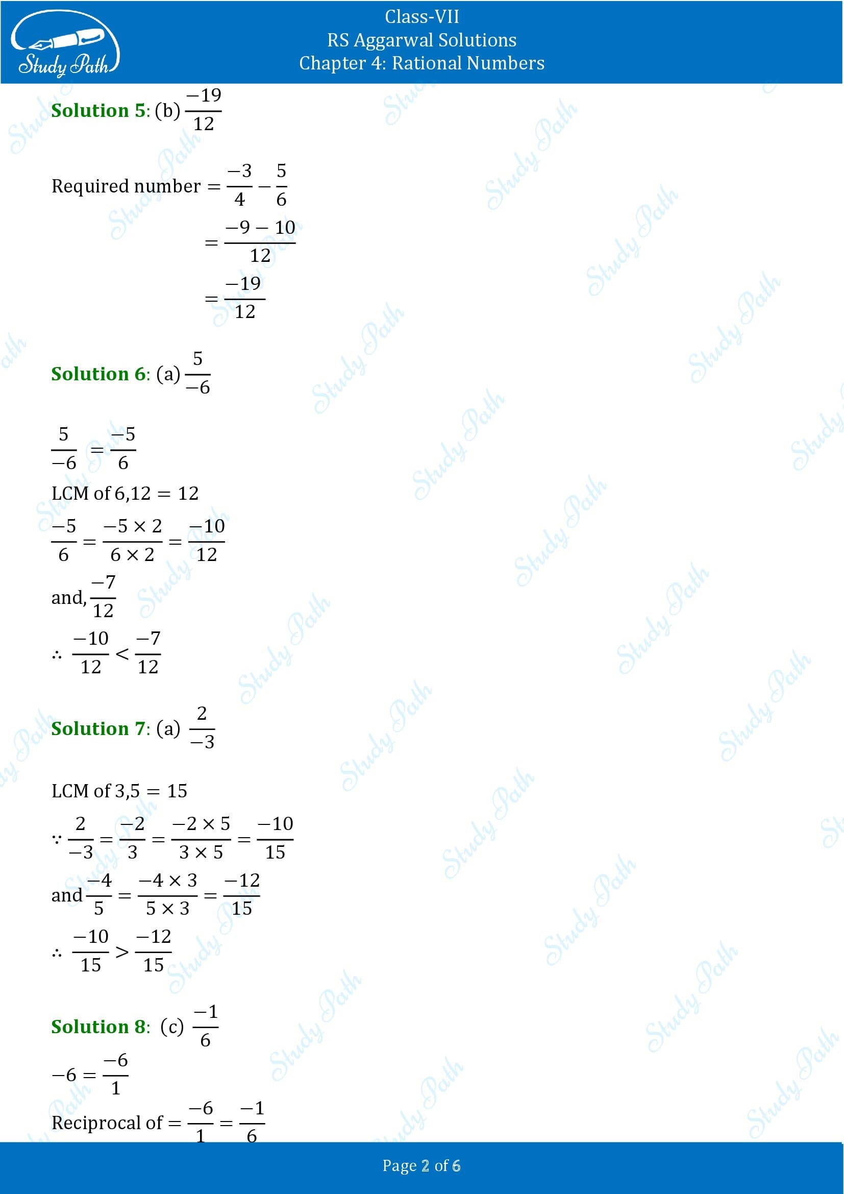 RS Aggarwal Solutions Class 7 Chapter 4 Rational Numbers Exercise 4G MCQ 0002