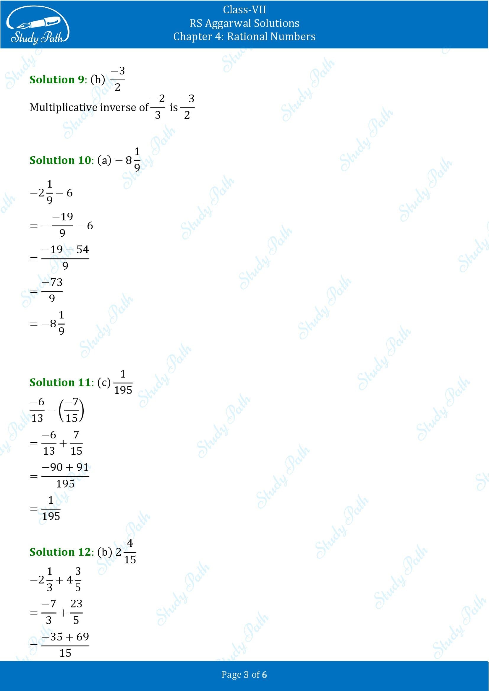 RS Aggarwal Solutions Class 7 Chapter 4 Rational Numbers Exercise 4G MCQ 0003