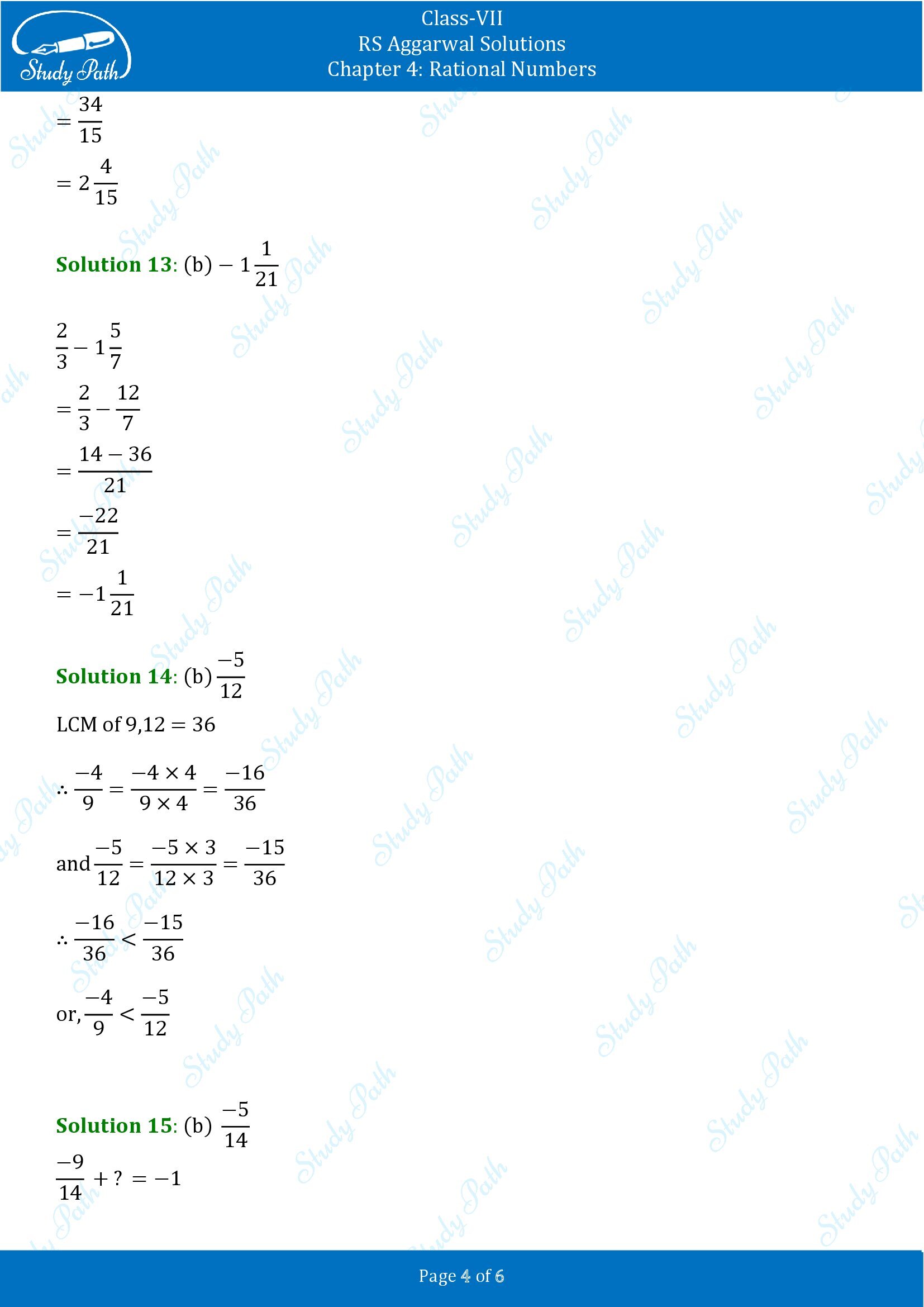 RS Aggarwal Solutions Class 7 Chapter 4 Rational Numbers Exercise 4G MCQ 0004