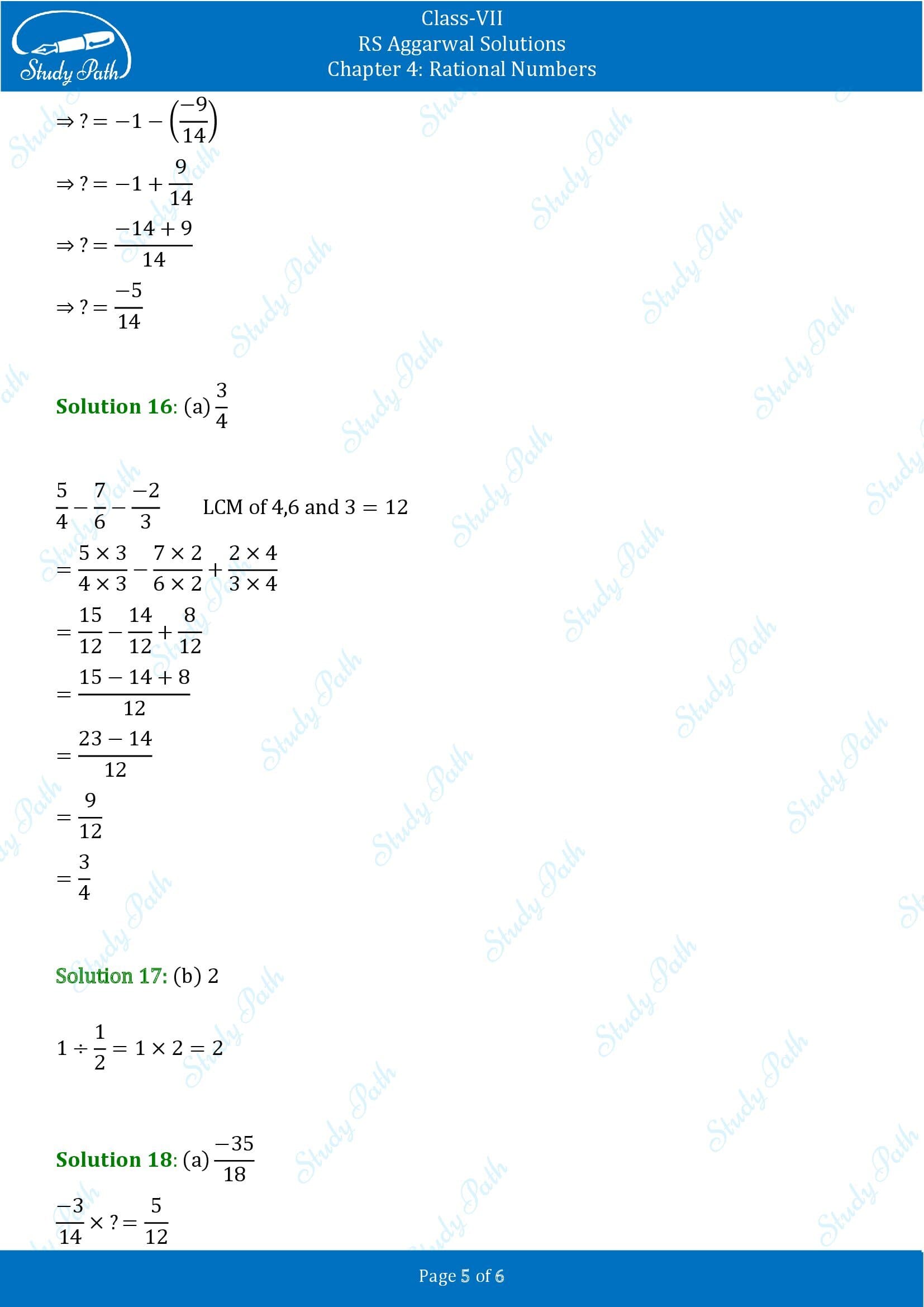 RS Aggarwal Solutions Class 7 Chapter 4 Rational Numbers Exercise 4G MCQ 0005