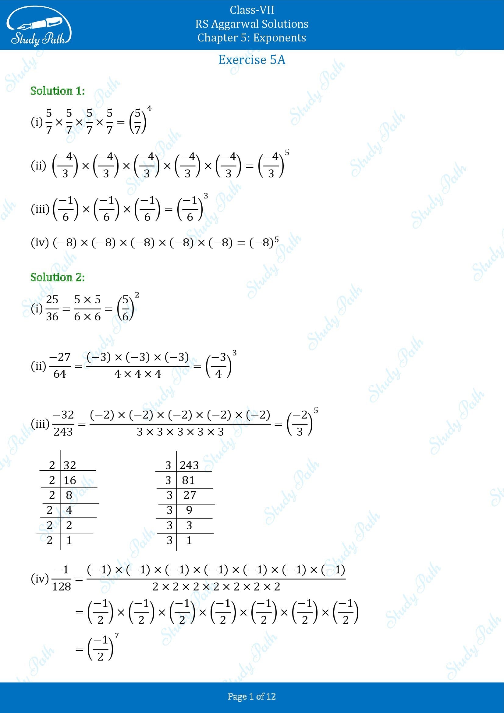 RS Aggarwal Solutions Class 7 Chapter 5 Exponents Exercise 5A 0001