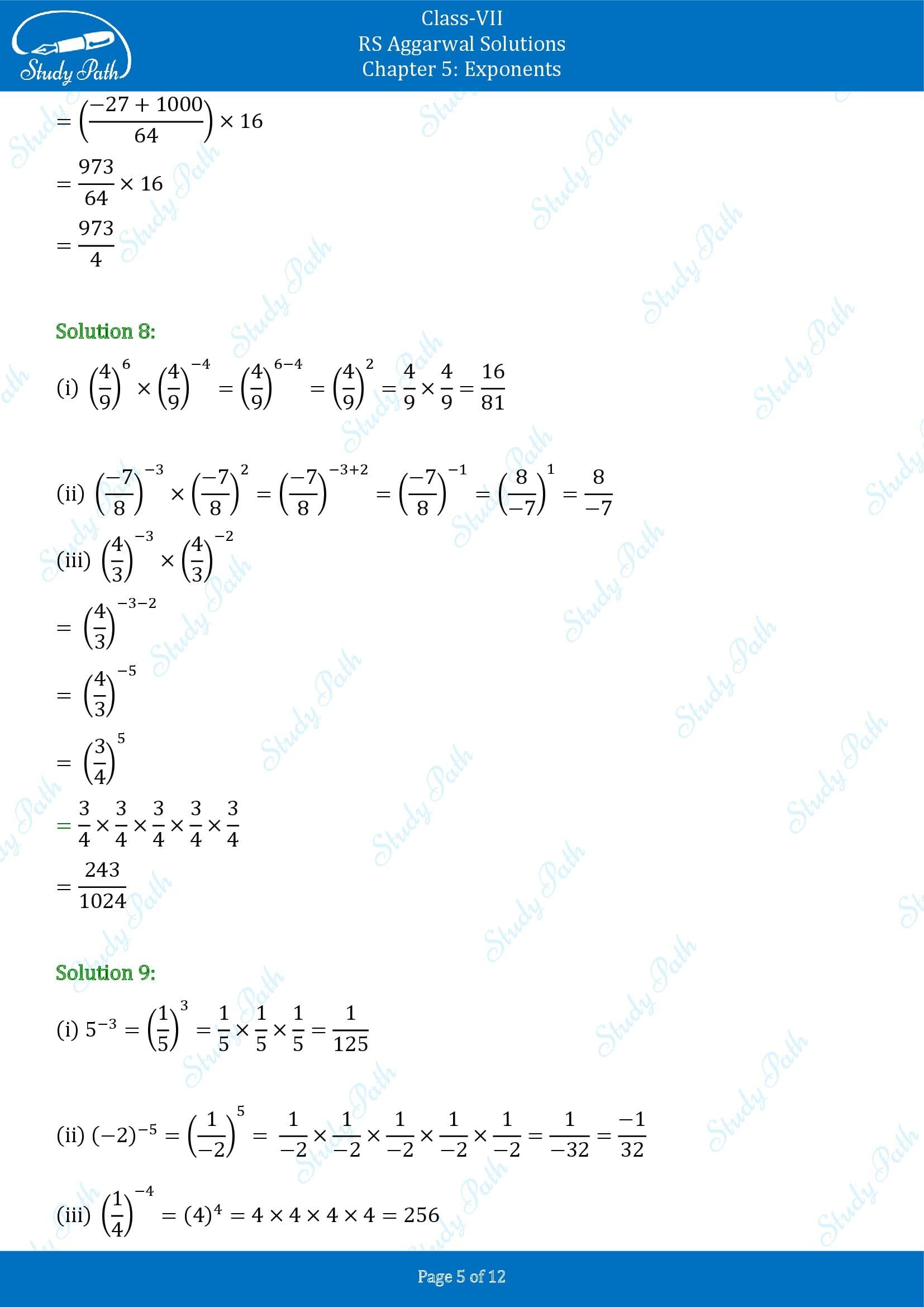 RS Aggarwal Solutions Class 7 Chapter 5 Exponents Exercise 5A 0005