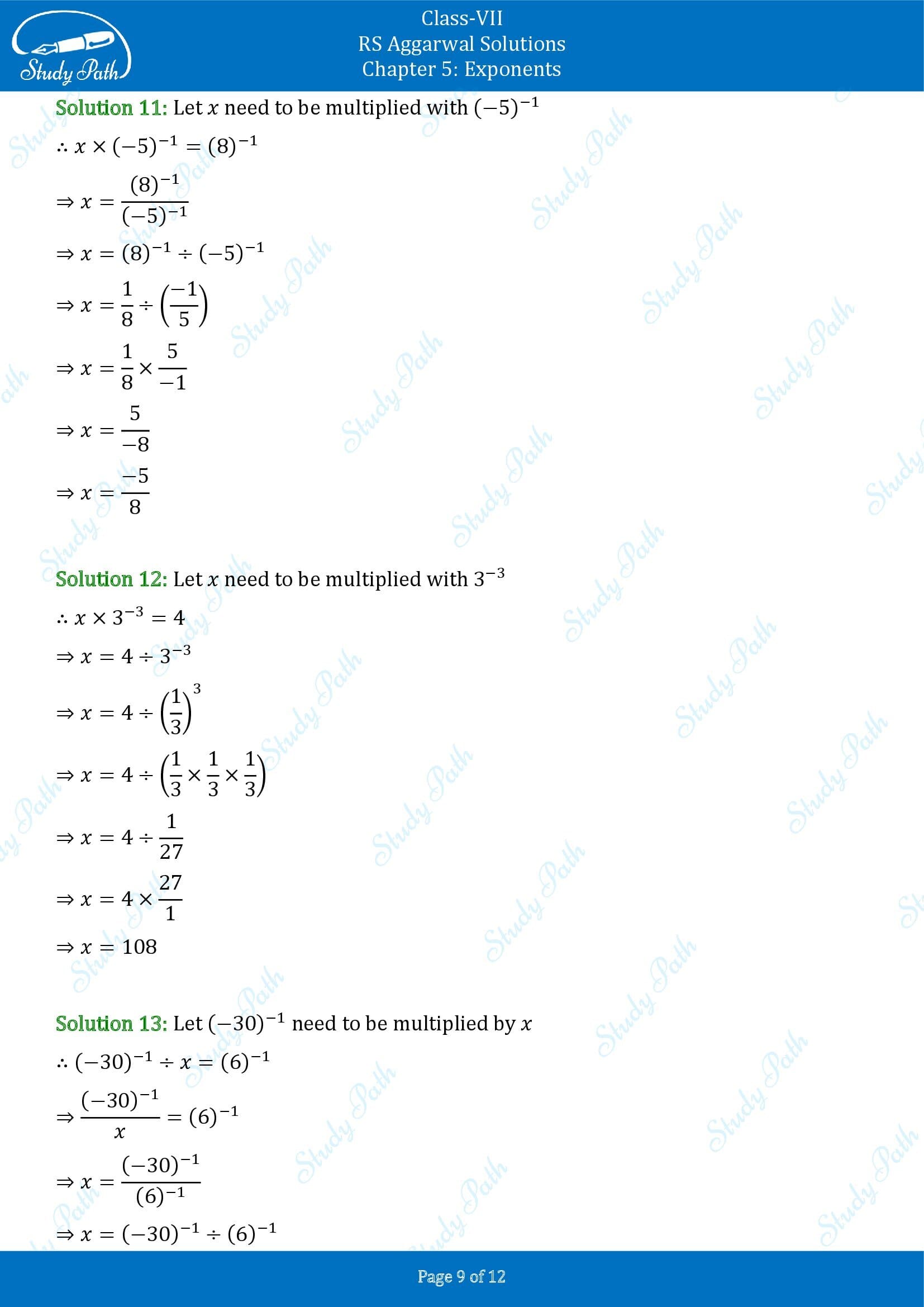 RS Aggarwal Solutions Class 7 Chapter 5 Exponents Exercise 5A 0009