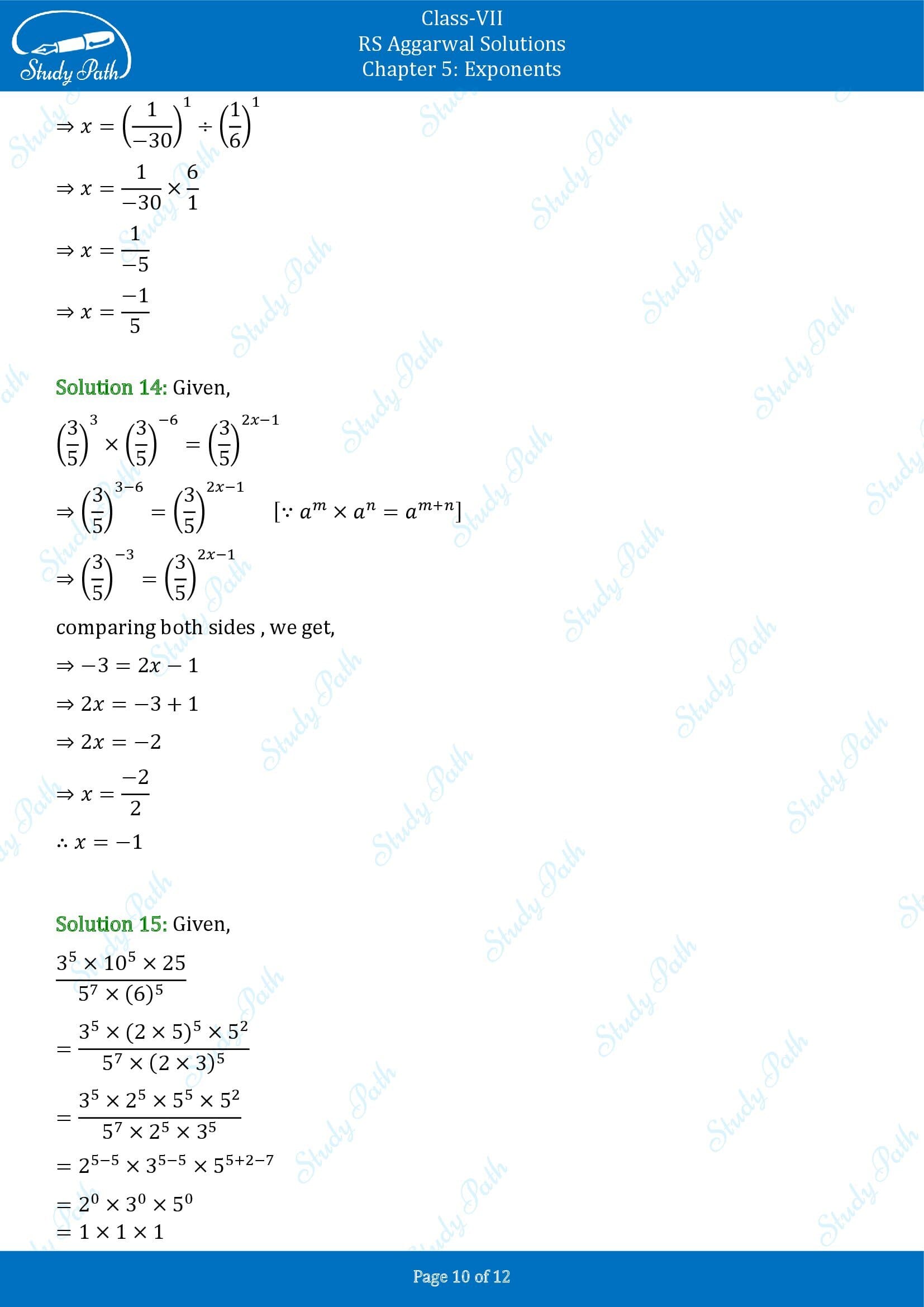 RS Aggarwal Solutions Class 7 Chapter 5 Exponents Exercise 5A 0010