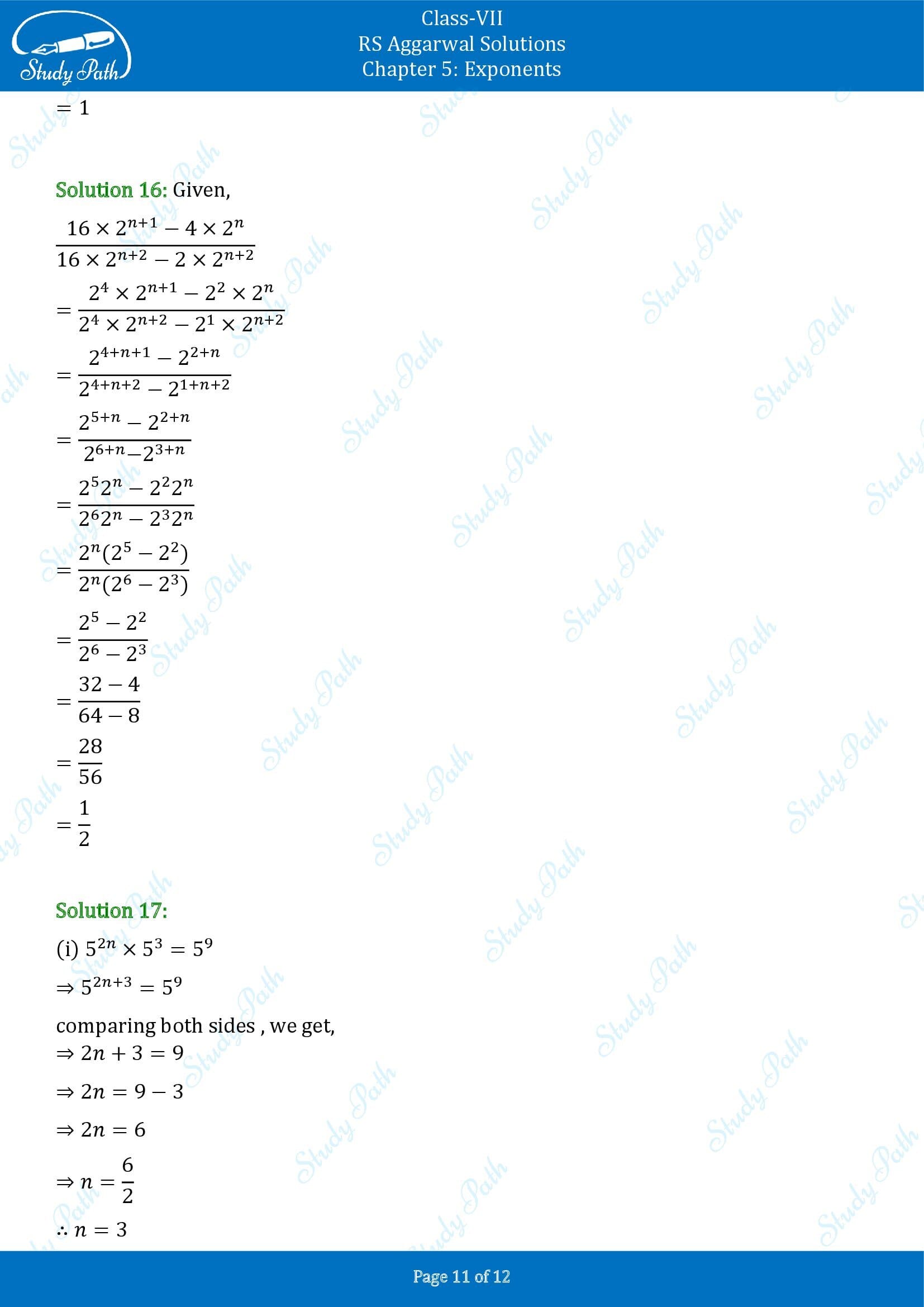RS Aggarwal Solutions Class 7 Chapter 5 Exponents Exercise 5A 0011