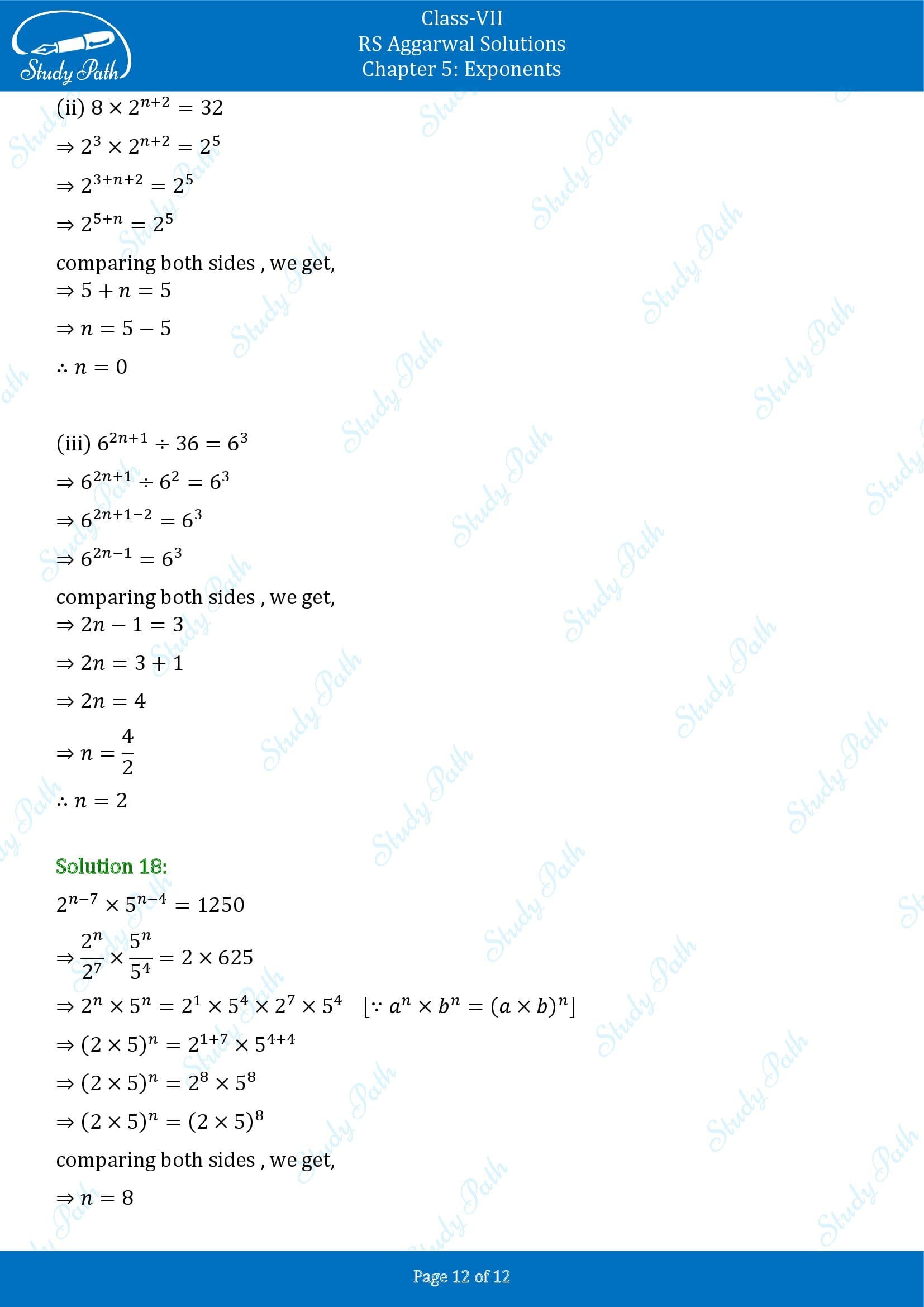 RS Aggarwal Solutions Class 7 Chapter 5 Exponents Exercise 5A 0012