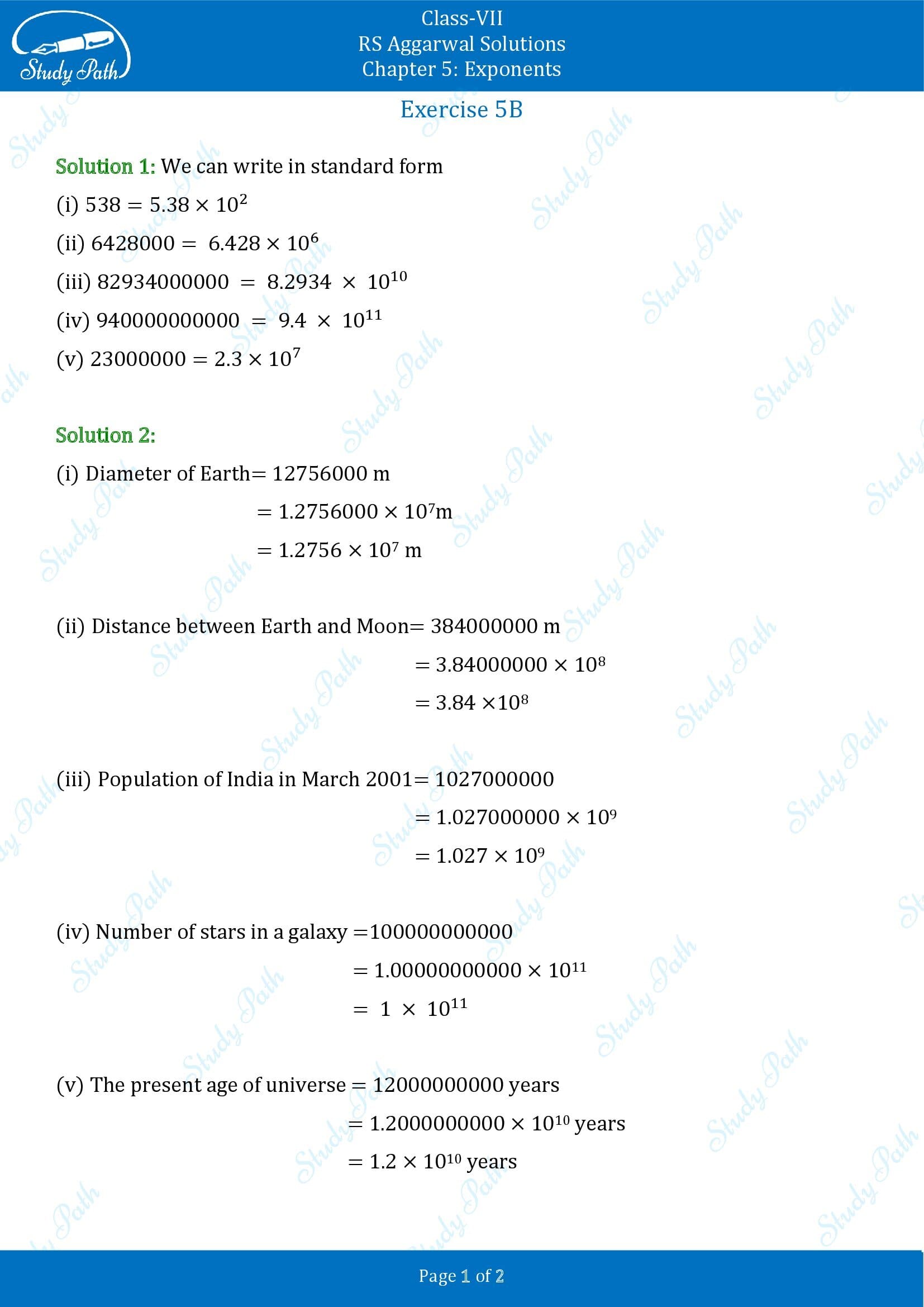 RS Aggarwal Solutions Class 7 Chapter 5 Exponents Exercise 5B 001