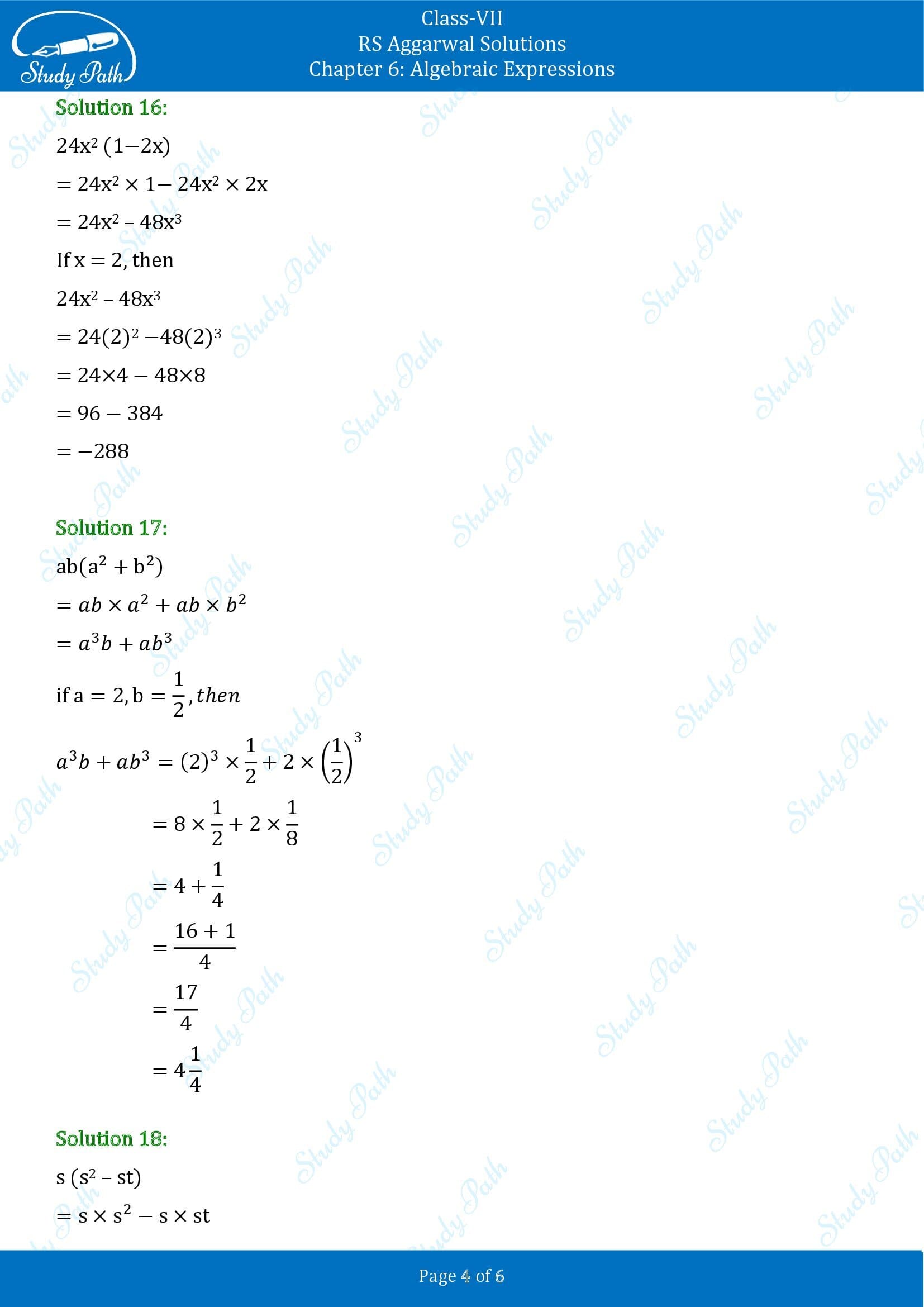 RS Aggarwal Solutions Class 7 Chapter 6 Algebraic Expresions Exercise 6C 0004