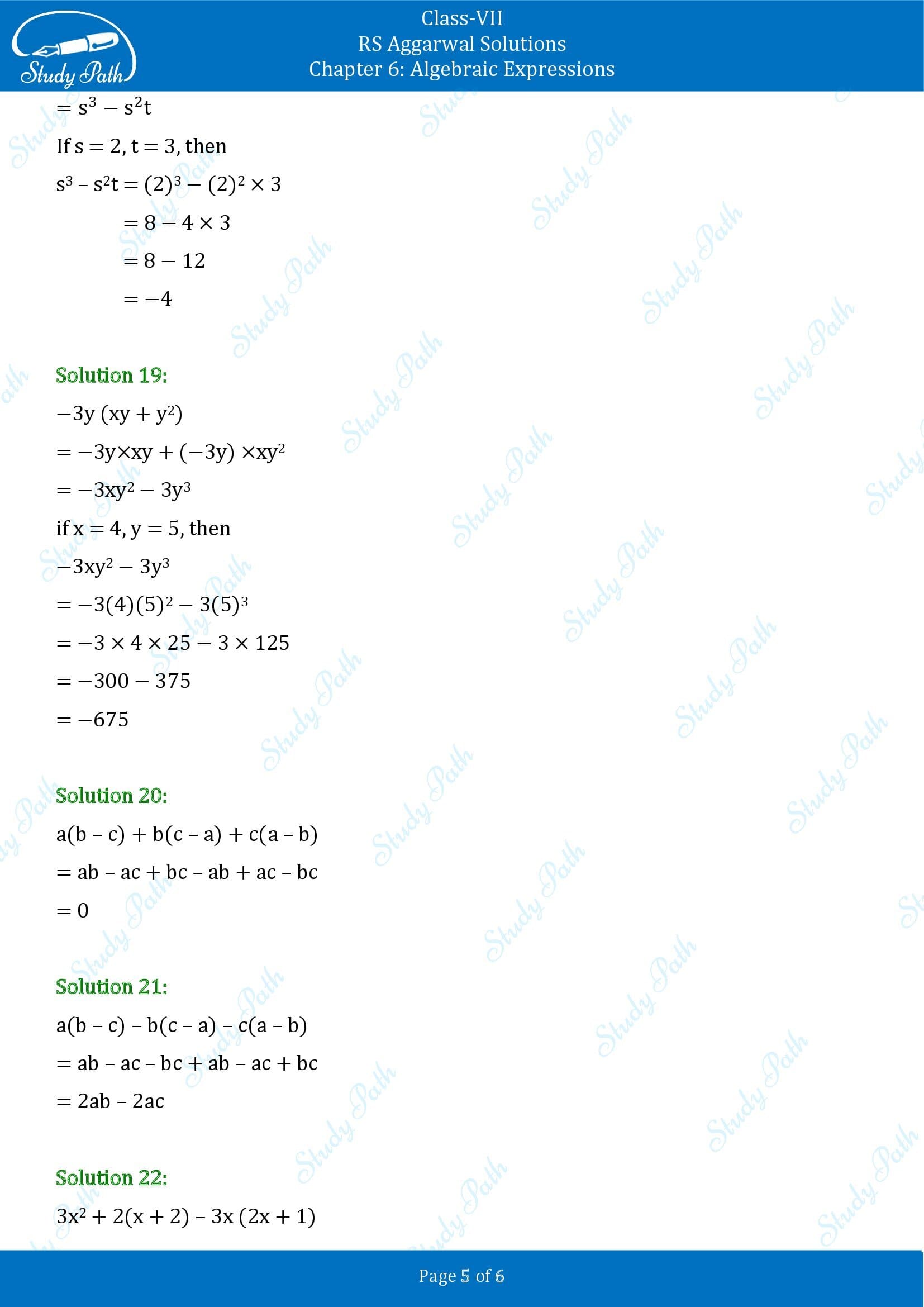RS Aggarwal Solutions Class 7 Chapter 6 Algebraic Expresions Exercise 6C 0005