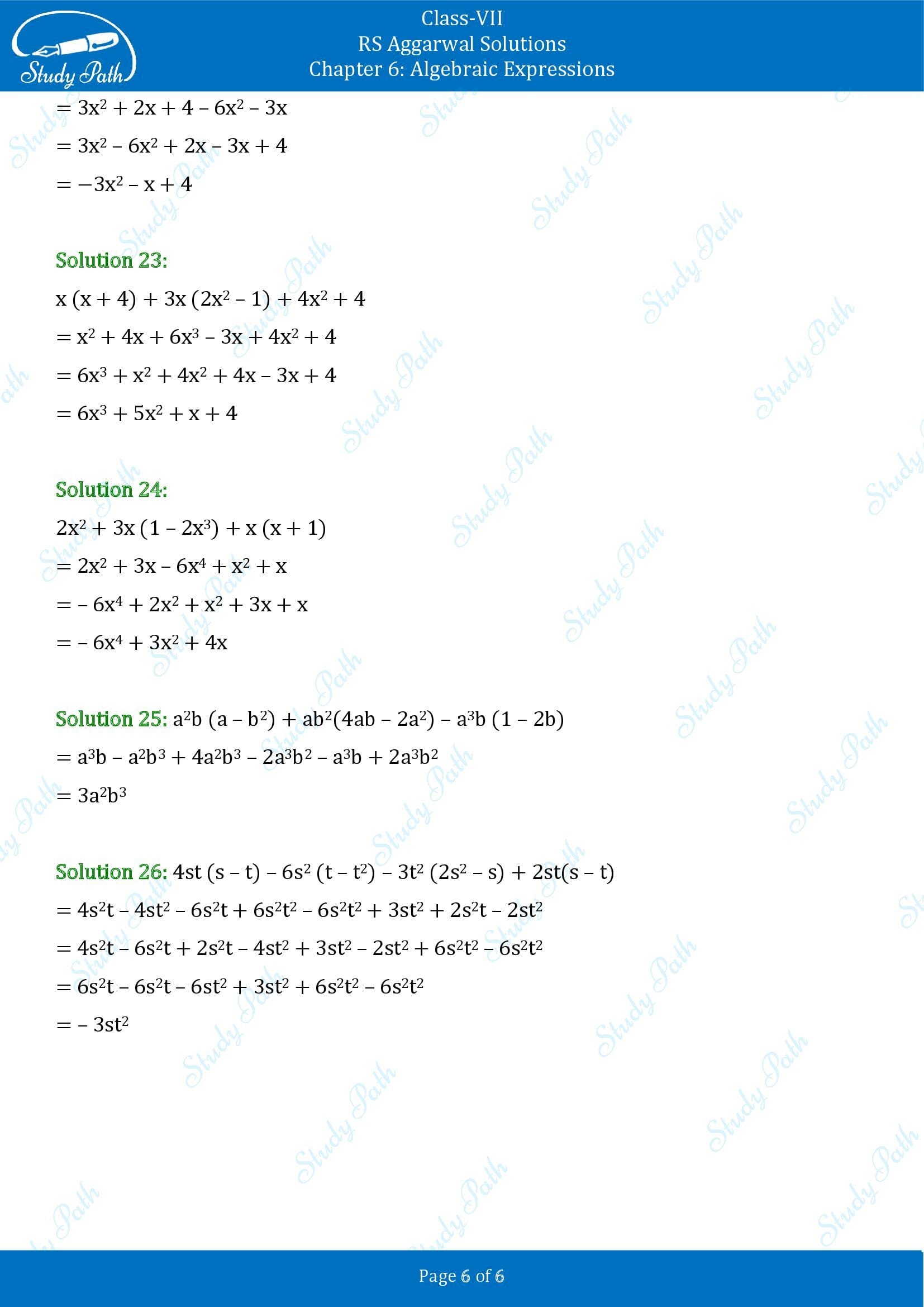 RS Aggarwal Solutions Class 7 Chapter 6 Algebraic Expresions Exercise 6C 0006