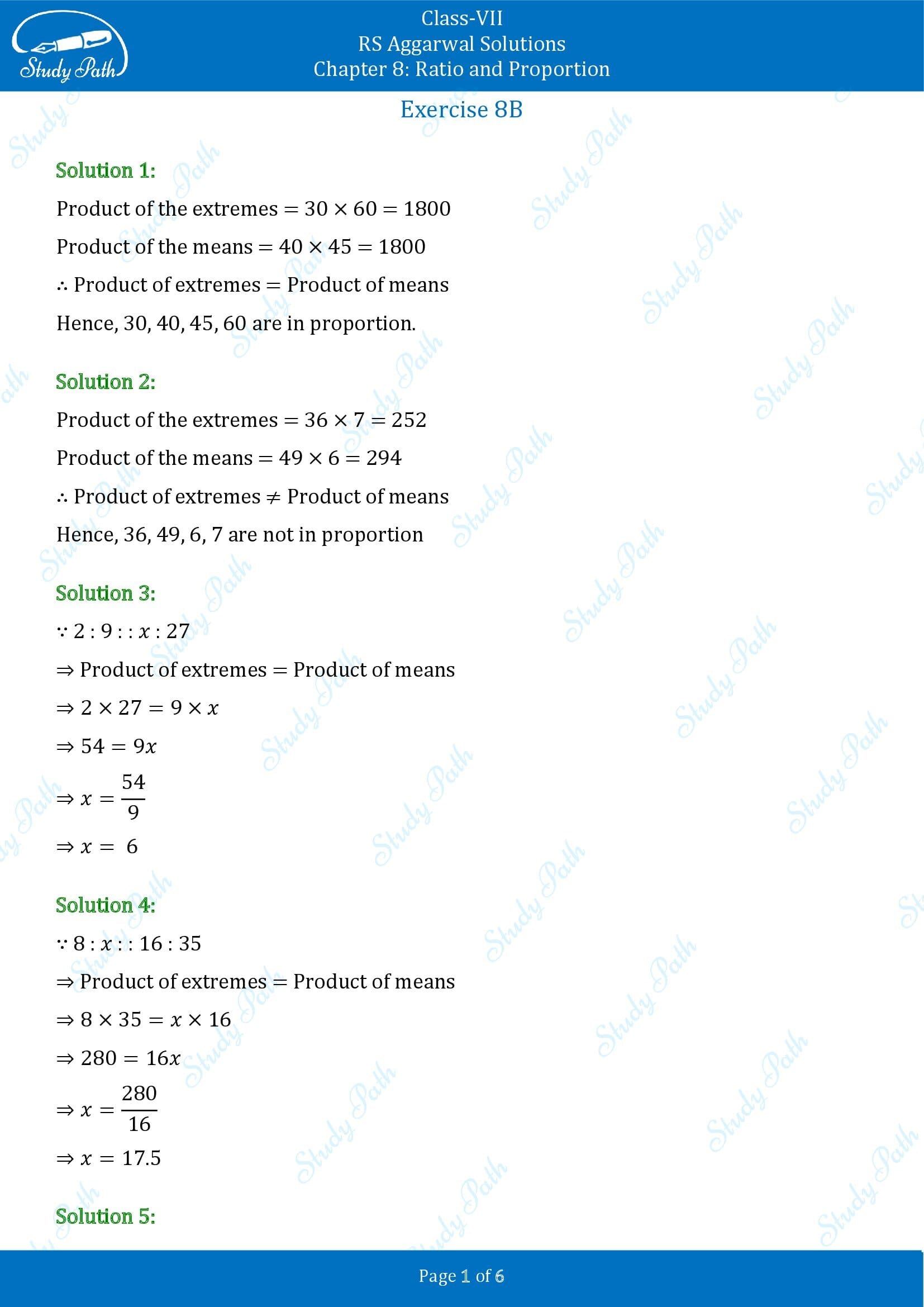 RS Aggarwal Solutions Class 7 Chapter 8 Ratio and Proportion Exercise 8B 00001