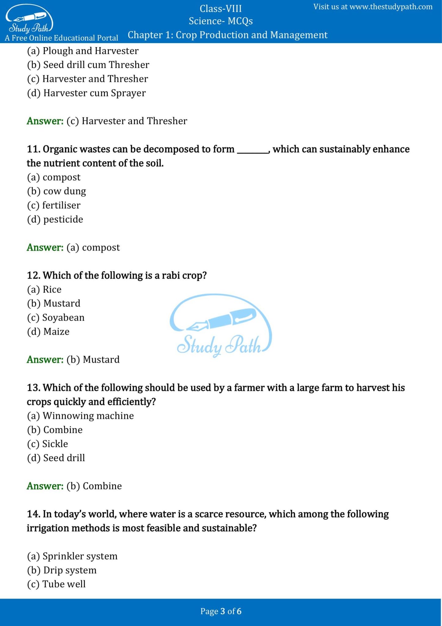 MCQ for Class 8 Science Chapter 1 Crop Production and Management with MCQ for Class 8 Science Chapter 1 Crop Production and Management with