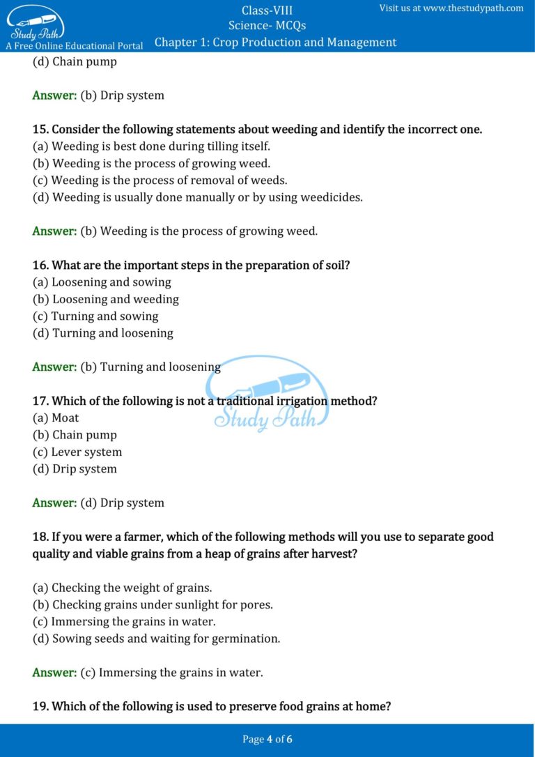 MCQ For Class 8 Science Chapter 1 Crop Production And Management With class-6-science-chapter-1-2023-english-version-class-6-science