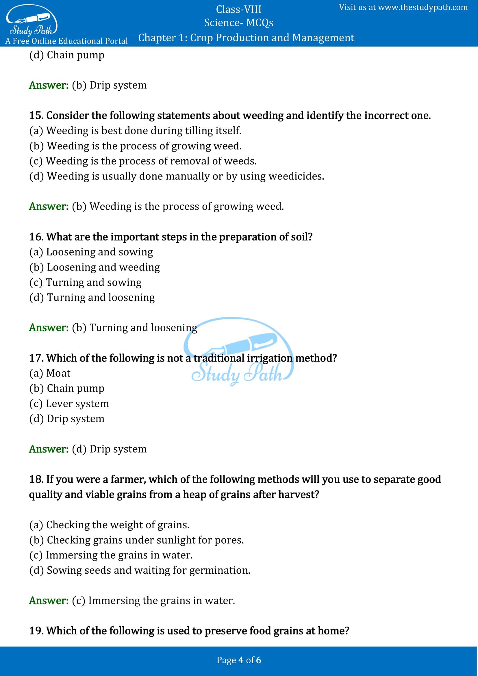 MCQ Questions for Class 8 Science Chapter 1 Crop Production and Management with Answers PDF -4