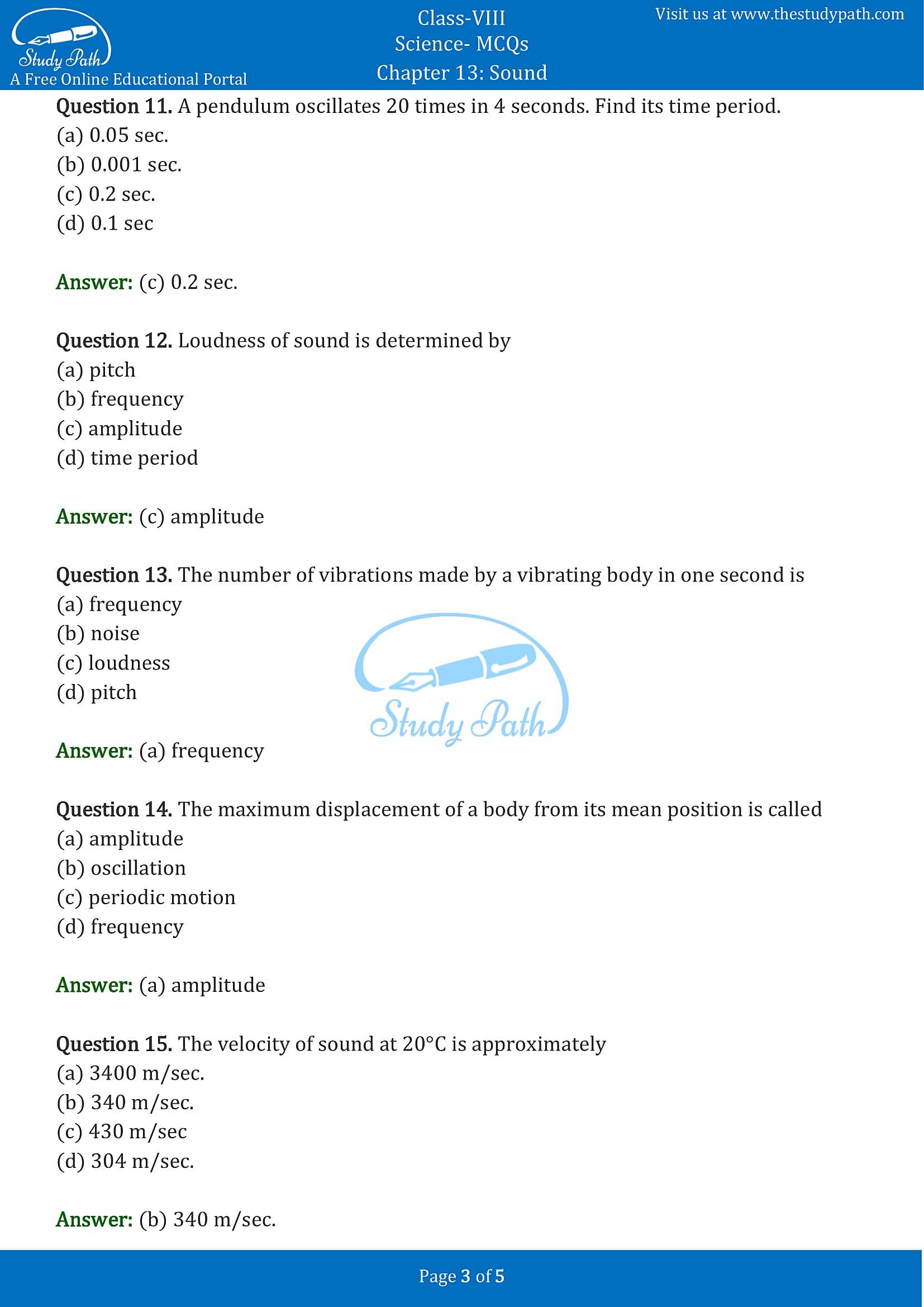 MCQ Questions for Class 8 Science Chapter 13 Sound with Answers PDF -3