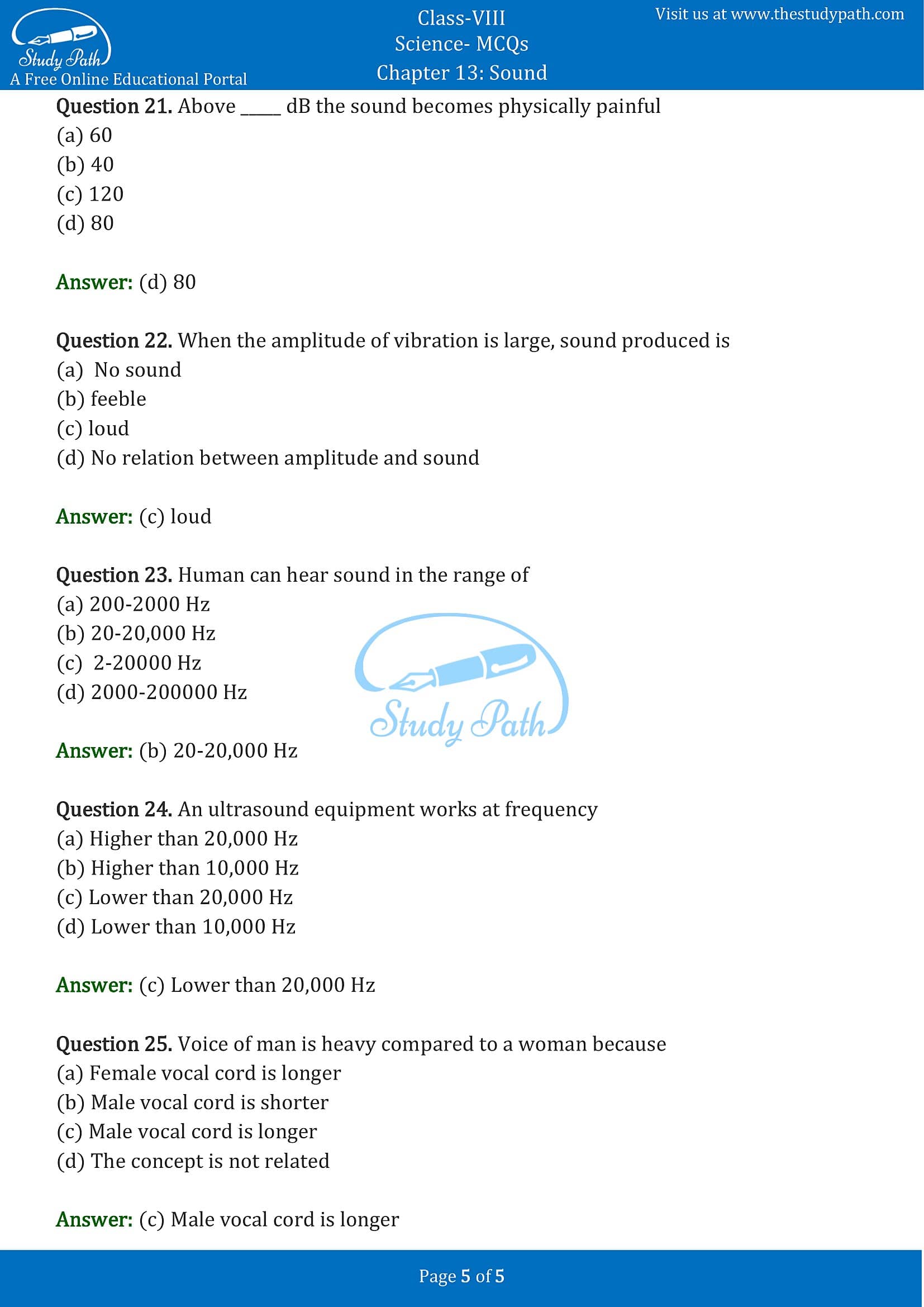 MCQ Questions for Class 8 Science Chapter 13 Sound with Answers PDF -5