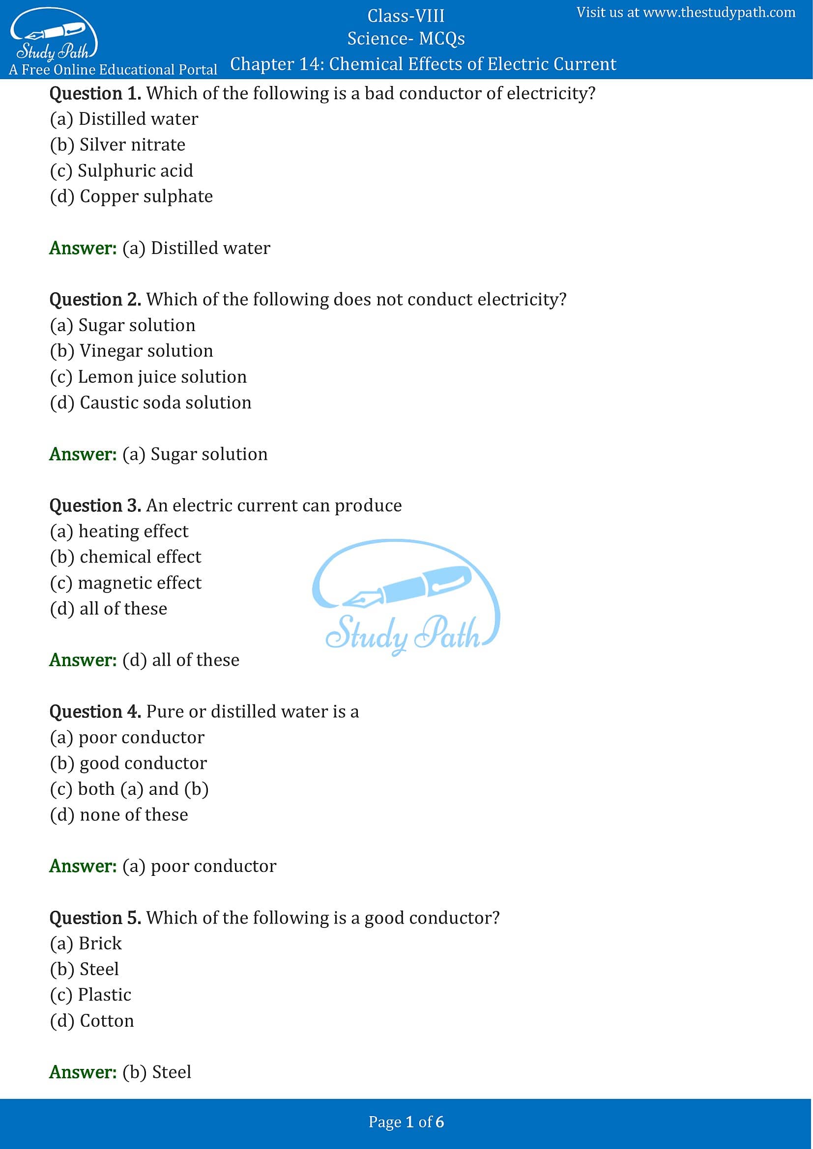 case study questions class 8 chemical effects of electric current