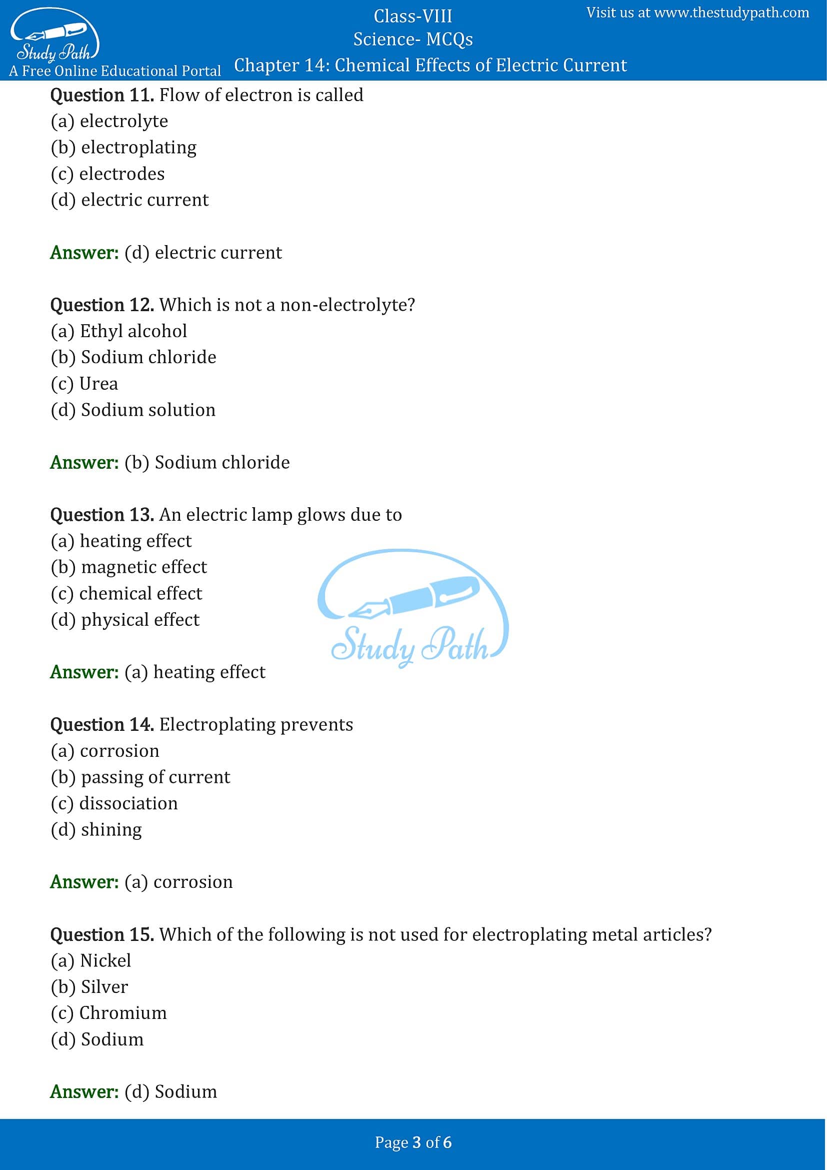 MCQ Questions for Class 8 Science Chapter 14 Chemical Effects of Electric Current PDF -3