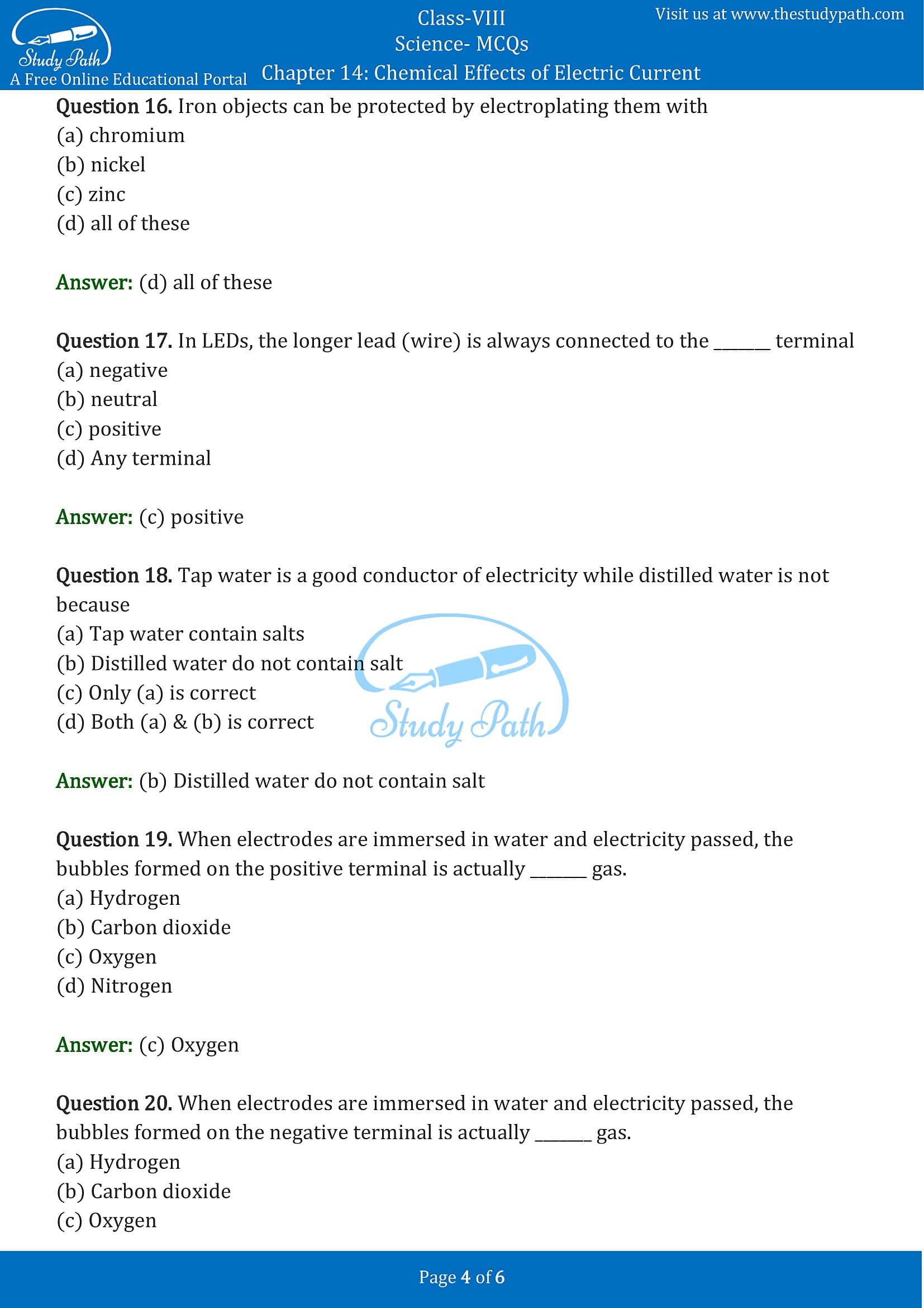 Class Science Chapter Chemical Effects Of Electric Current Mcq My XXX